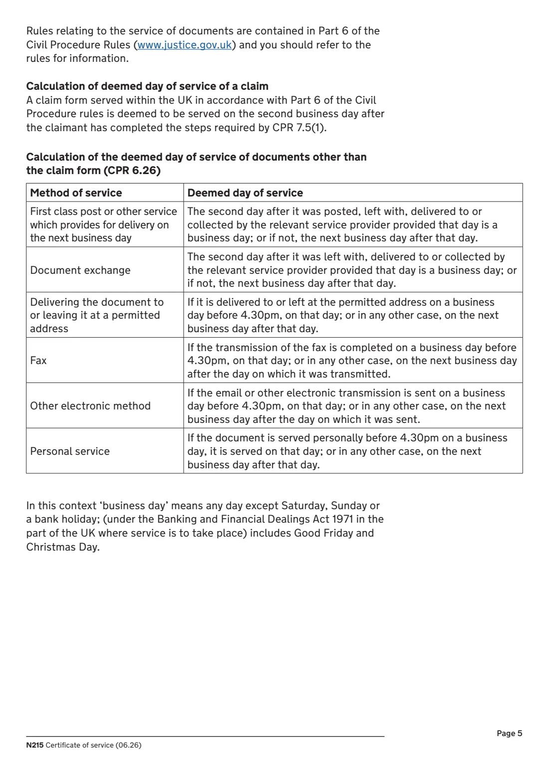 N215 Certificate of service (2026) Certificate of service (N215) — page 5 of 5