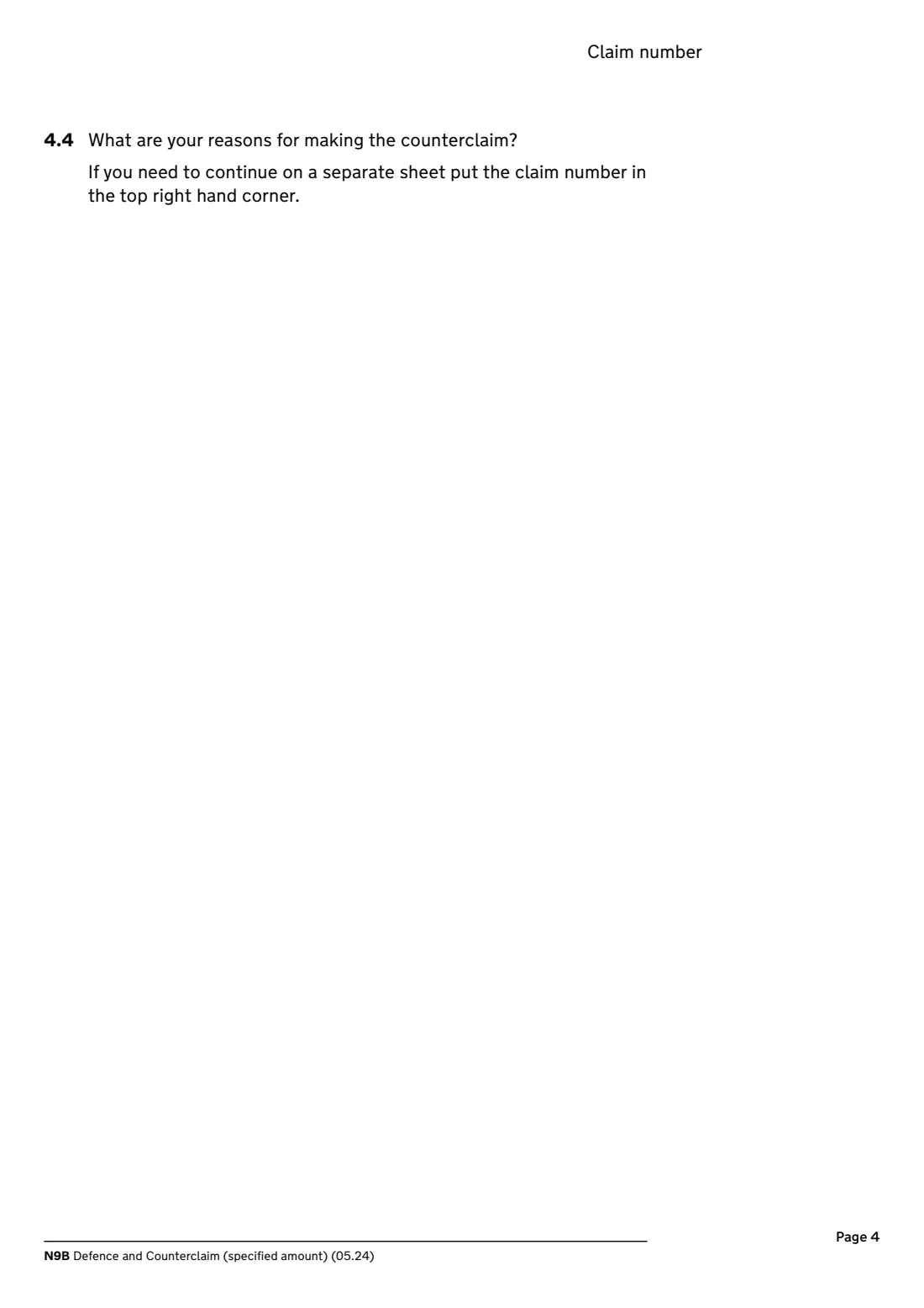 N9B Defence and counterclaim (2024) Defence and Counterclaim (specified amount) (N9B) — page 4 of 6