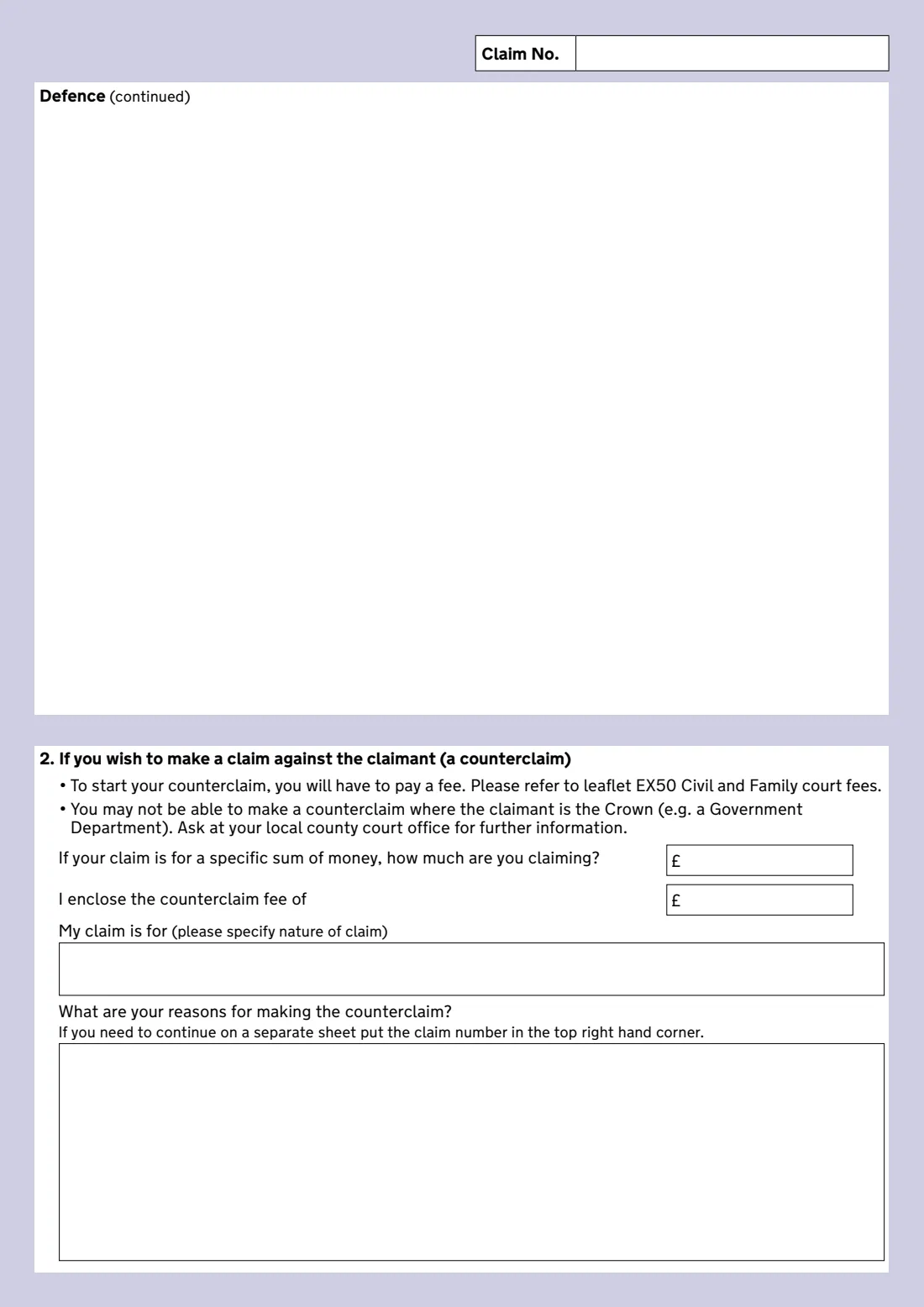 N9D Defence and Counterclaim (2022) Defence and Counterclaim (unspecified amount, non-money and return of goods claims) (N9D) — page 2 of 4