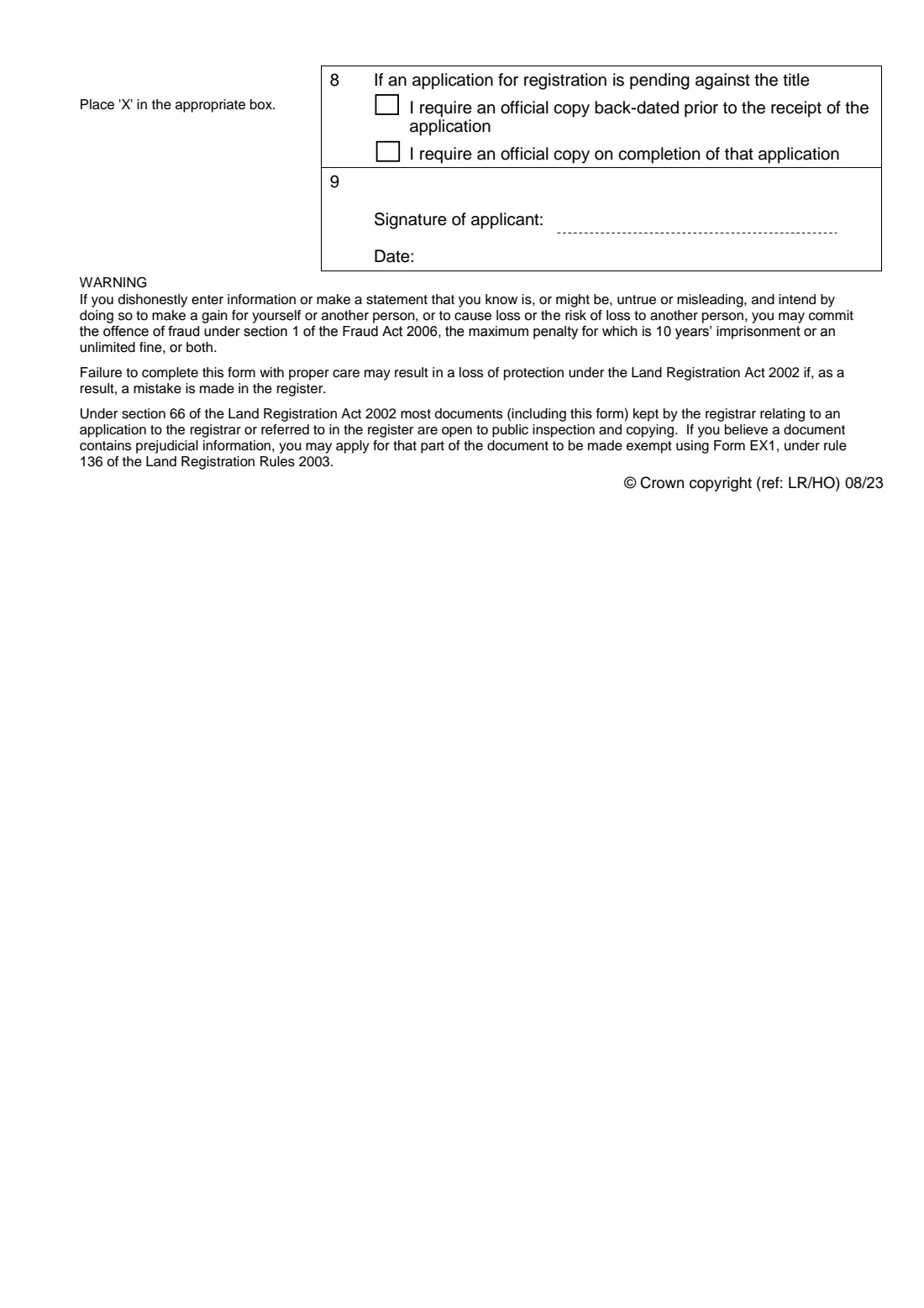 OC1 Official copies of register or plan (2023) Application for official copies of register/plan or certificate in Form CI (OC1) — page 3 of 3