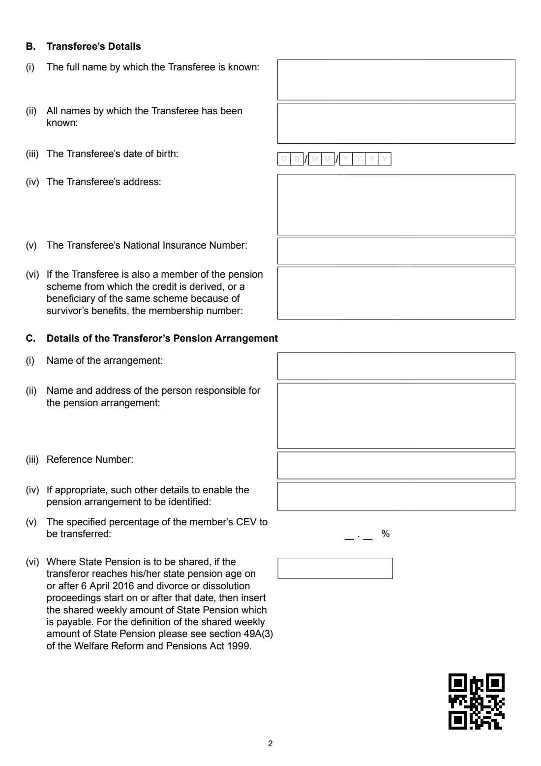 Form P1 pension sharing annex (2023) Pension sharing annex (Form P1) — page 2 of 5