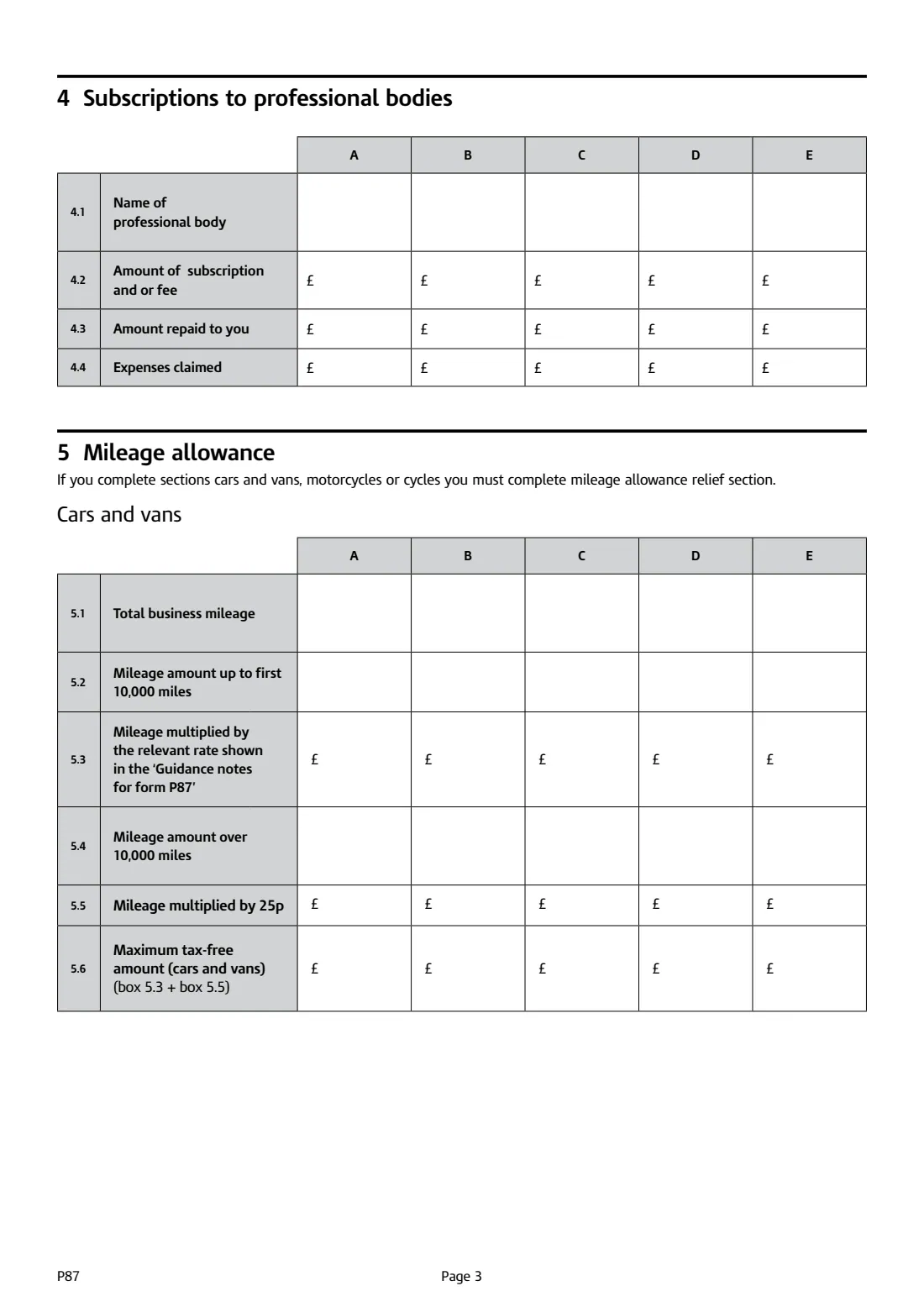 P87 Employment expenses claim (2026) Tax relief for expenses of employment — page 3 of 8