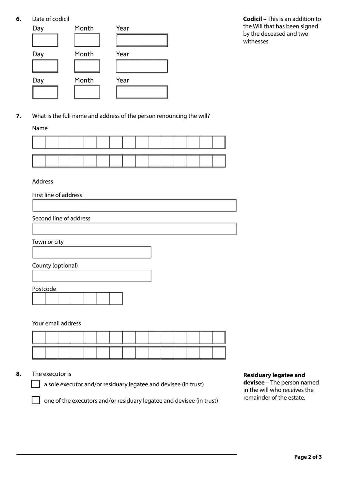 PA15 renunciation (will) (2024) Give up probate executor rights: Renunciation (Will) — page 2 of 3