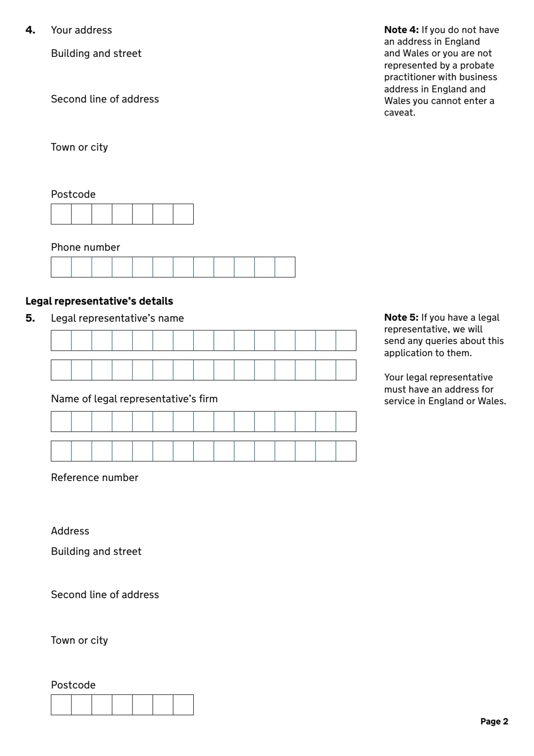 PA8A Caveat (stop a grant of probate) (2026) Application to enter a caveat on a grant of representation (PA8A) — page 2 of 5