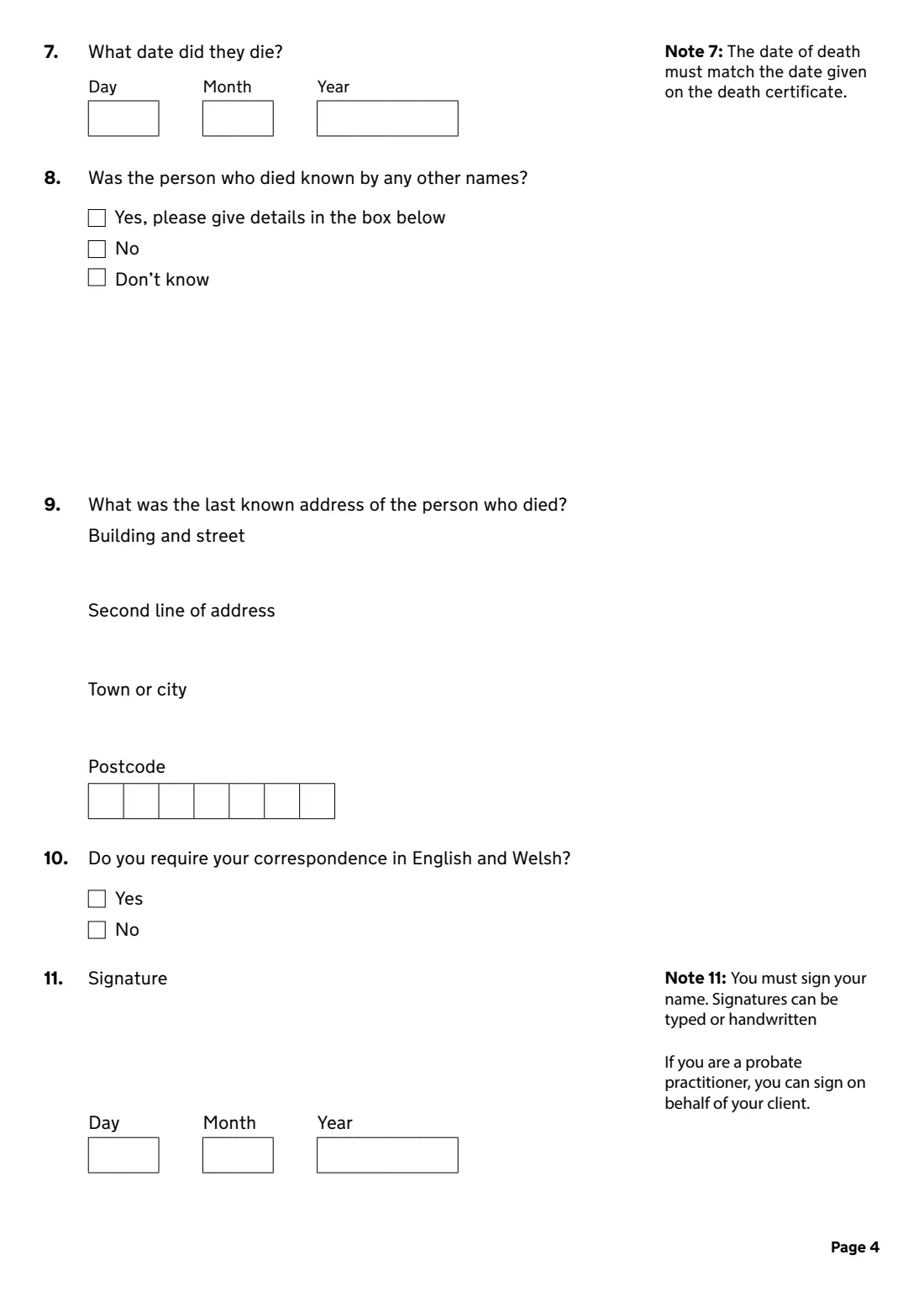 PA8A Caveat (stop a grant of probate) (2026) Application to enter a caveat on a grant of representation (PA8A) — page 4 of 5