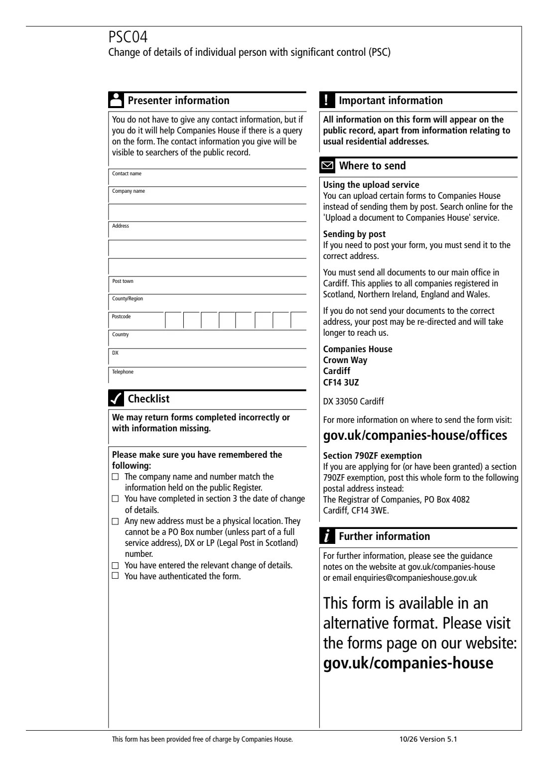 PSC04 Change of an individual PSC's details (2026) Change of details of individual person with significant control (PSC) — page 6 of 6