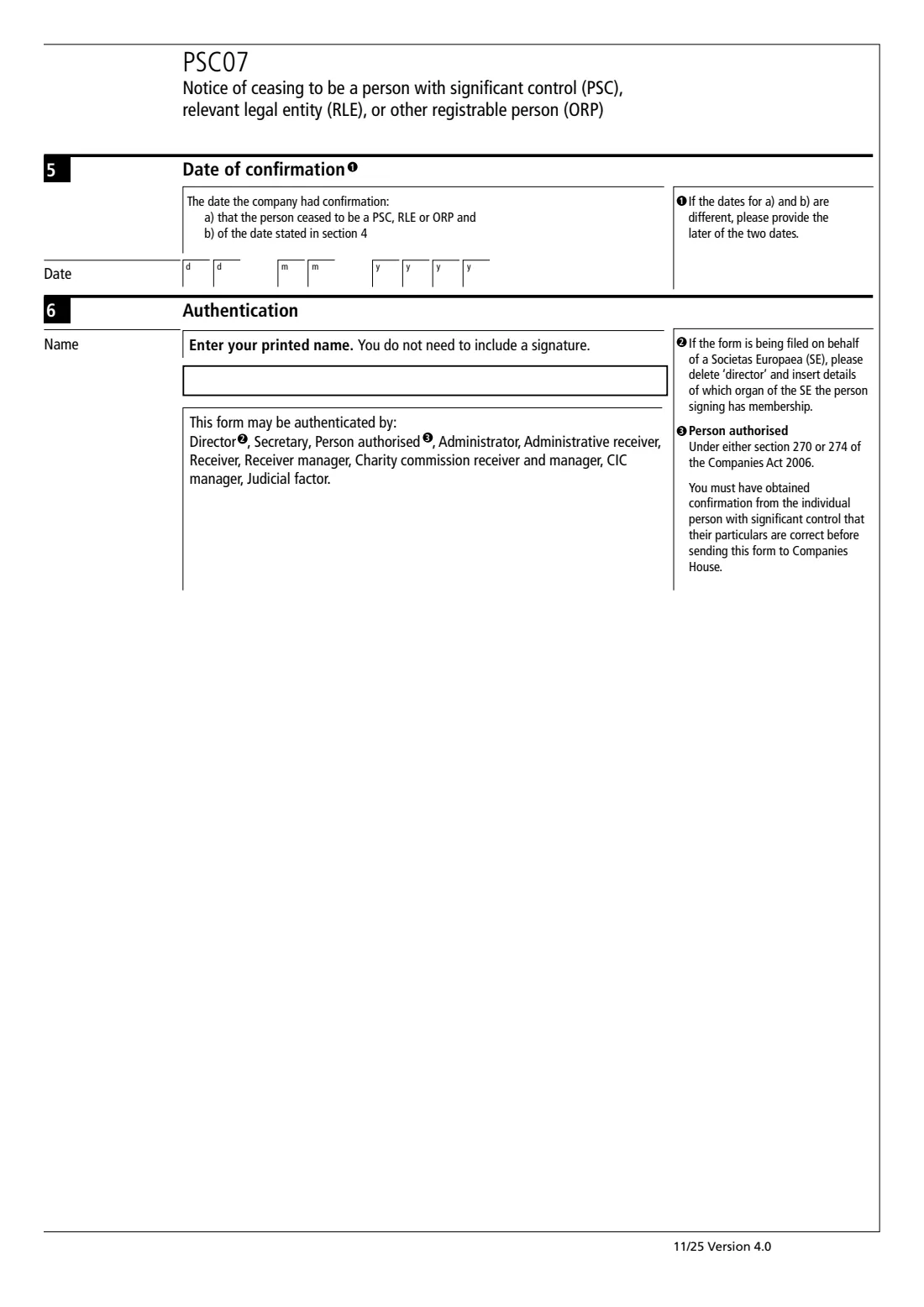PSC07 Ceasing to be a PSC (2025) Notice of ceasing to be an individual person with significant control (PSC), relevant legal entity (RLE), or other registrable person (ORP) (PSC07) — page 2 of 3