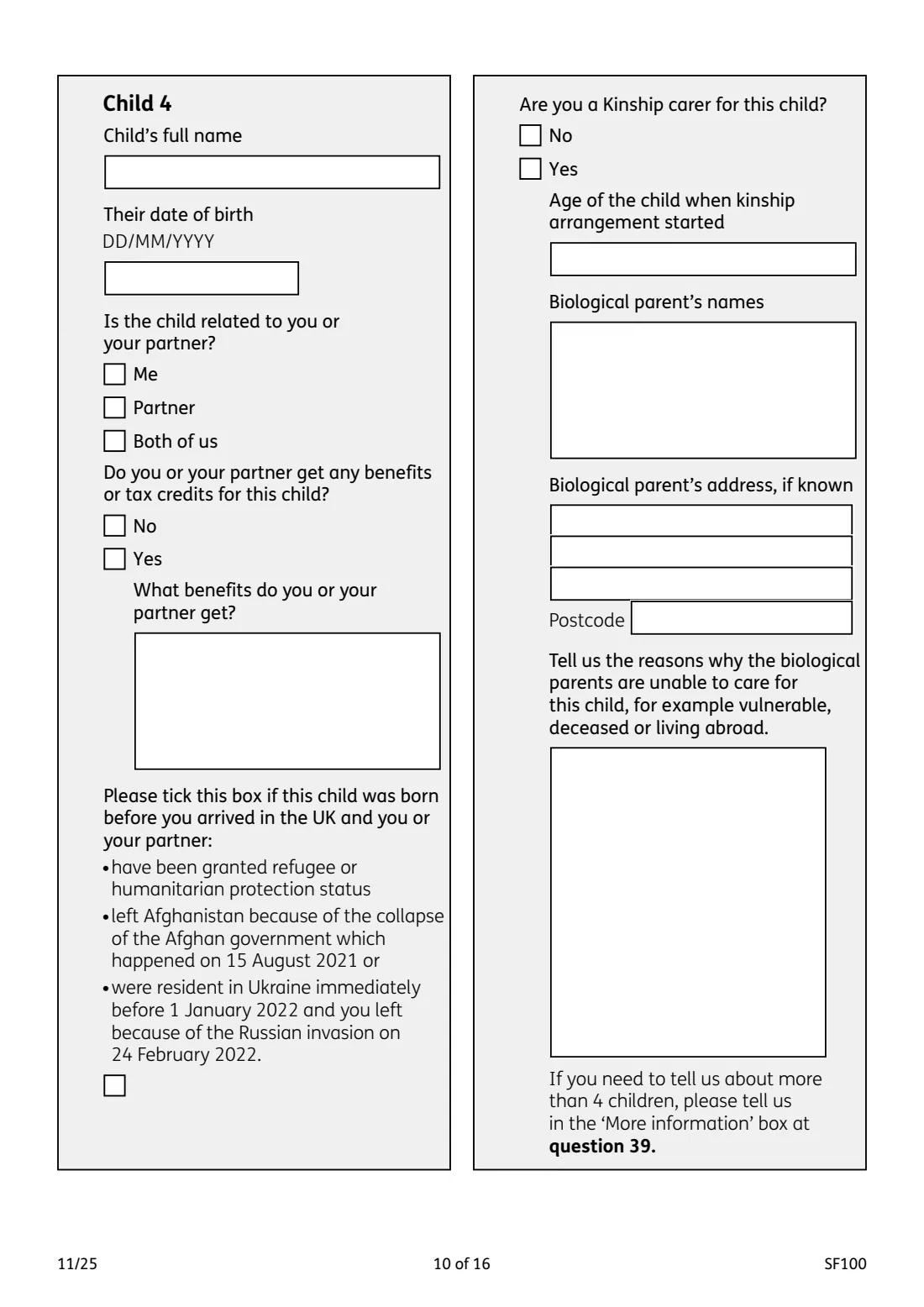 SF100 Sure Start Maternity Grant (2025) Sure Start Maternity Grant claim form — page 10 of 16