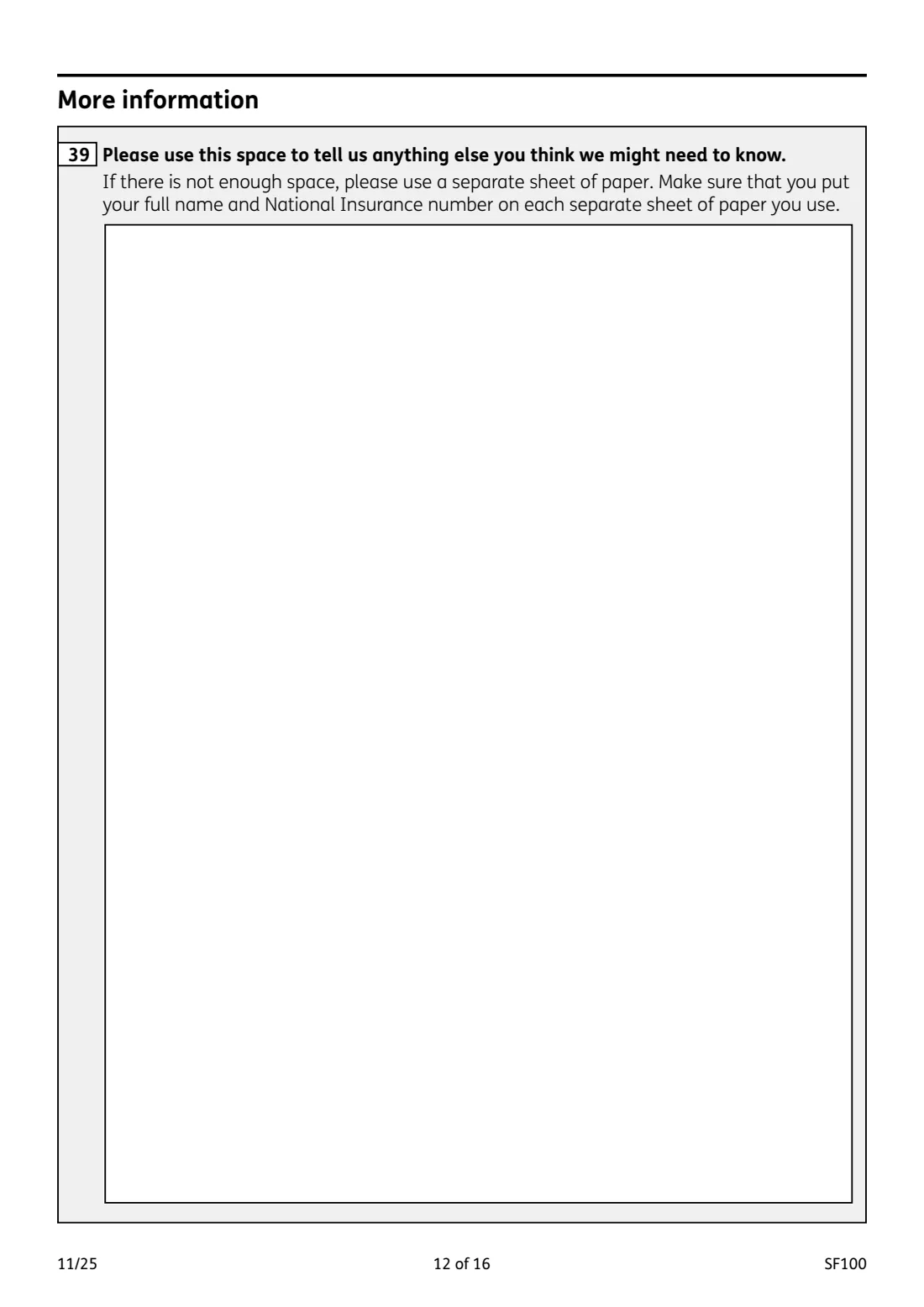 SF100 Sure Start Maternity Grant (2025) Sure Start Maternity Grant claim form — page 12 of 16