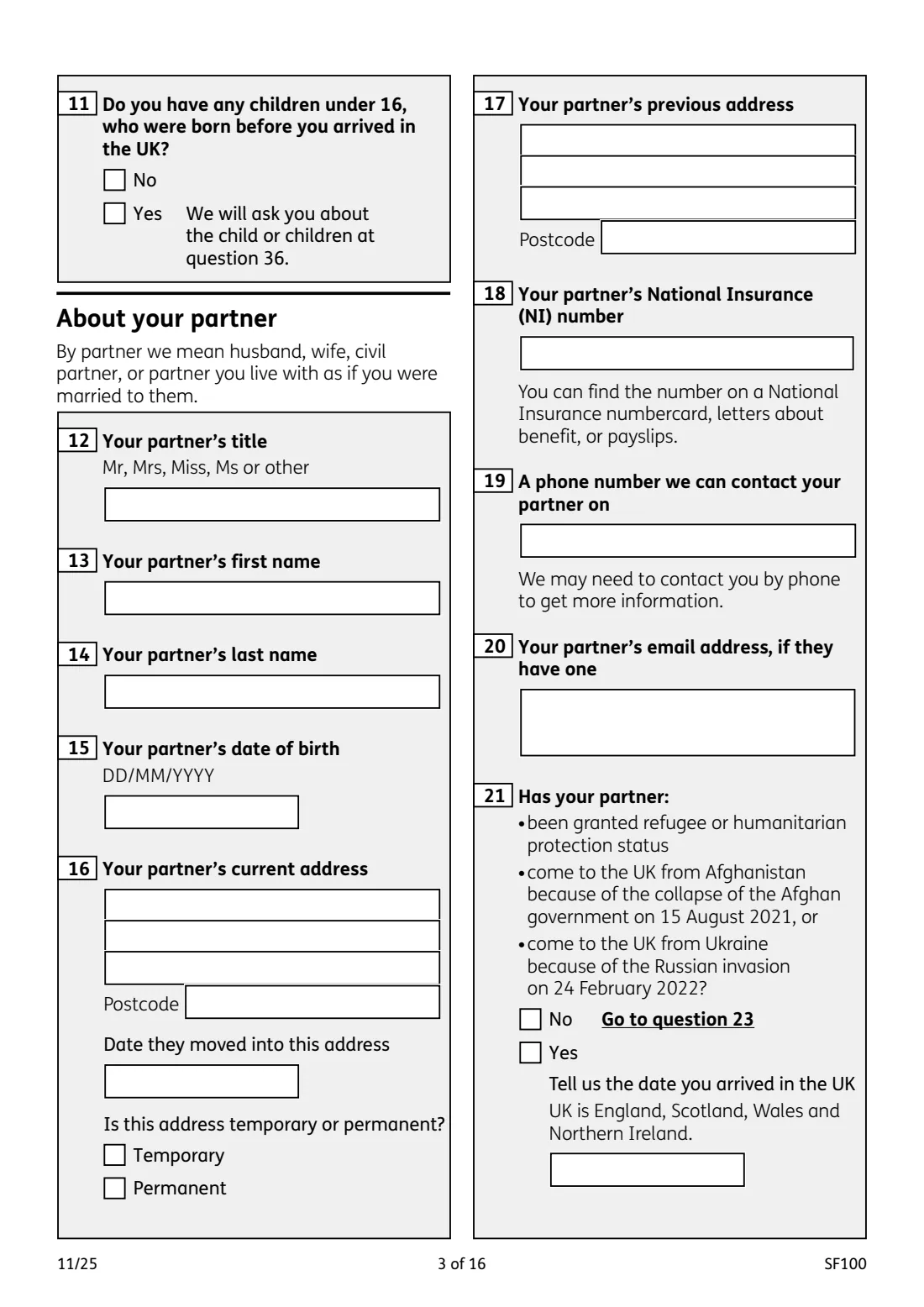 SF100 Sure Start Maternity Grant (2025) Sure Start Maternity Grant claim form — page 3 of 16