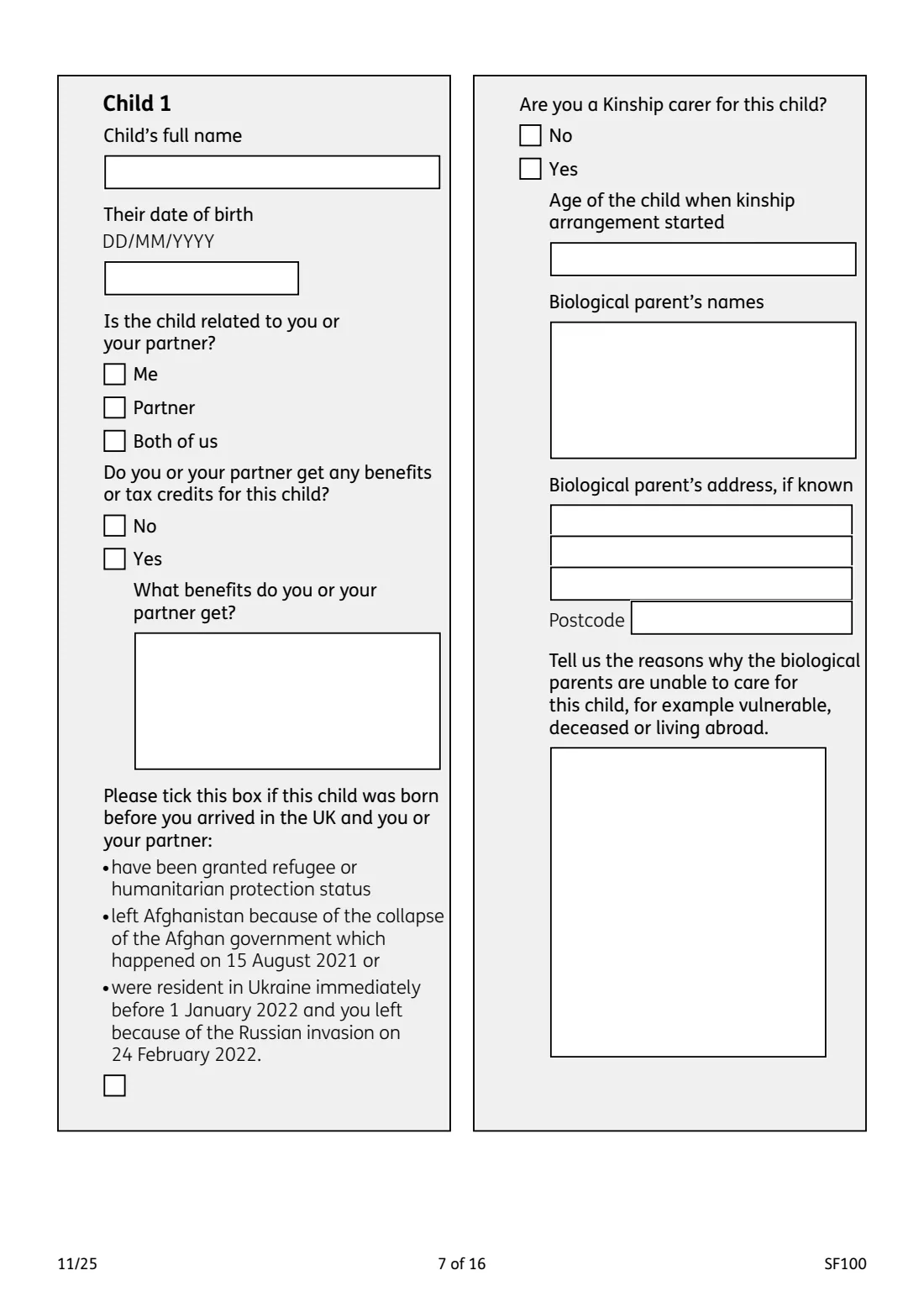 SF100 Sure Start Maternity Grant (2025) Sure Start Maternity Grant claim form — page 7 of 16