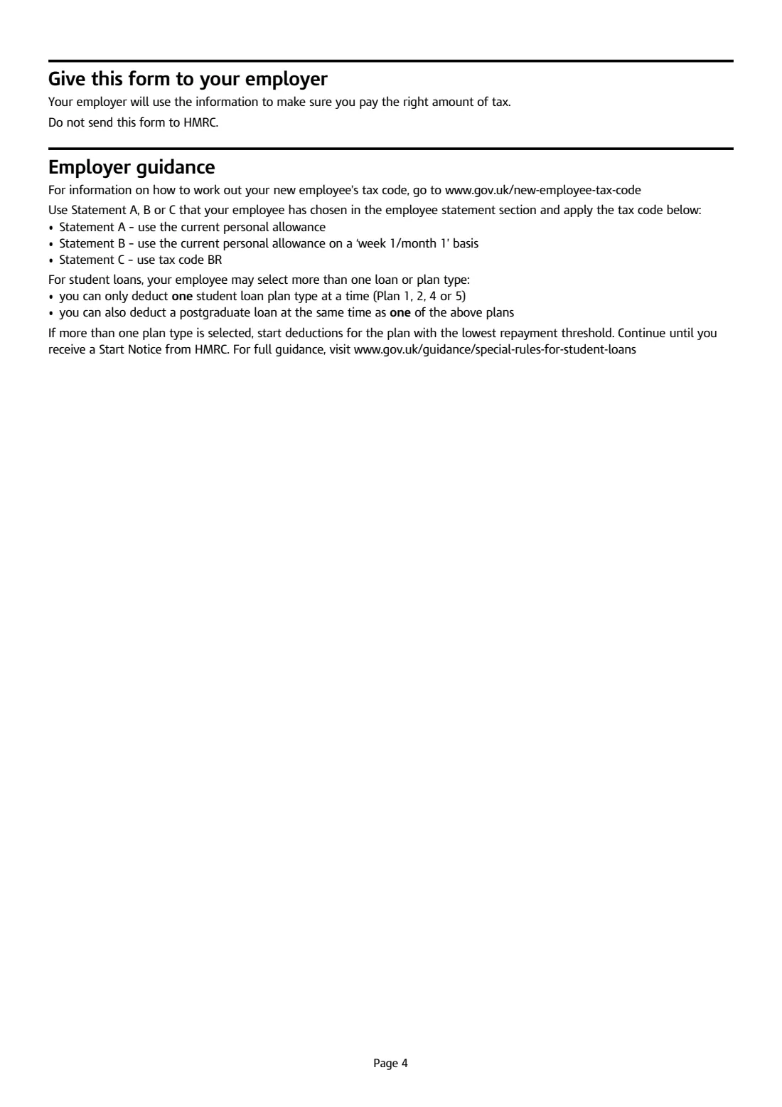 HMRC Starter checklist (2025) Starter checklist — tell your employer of your circumstances so that you do not pay too much or too little tax — page 4 of 4