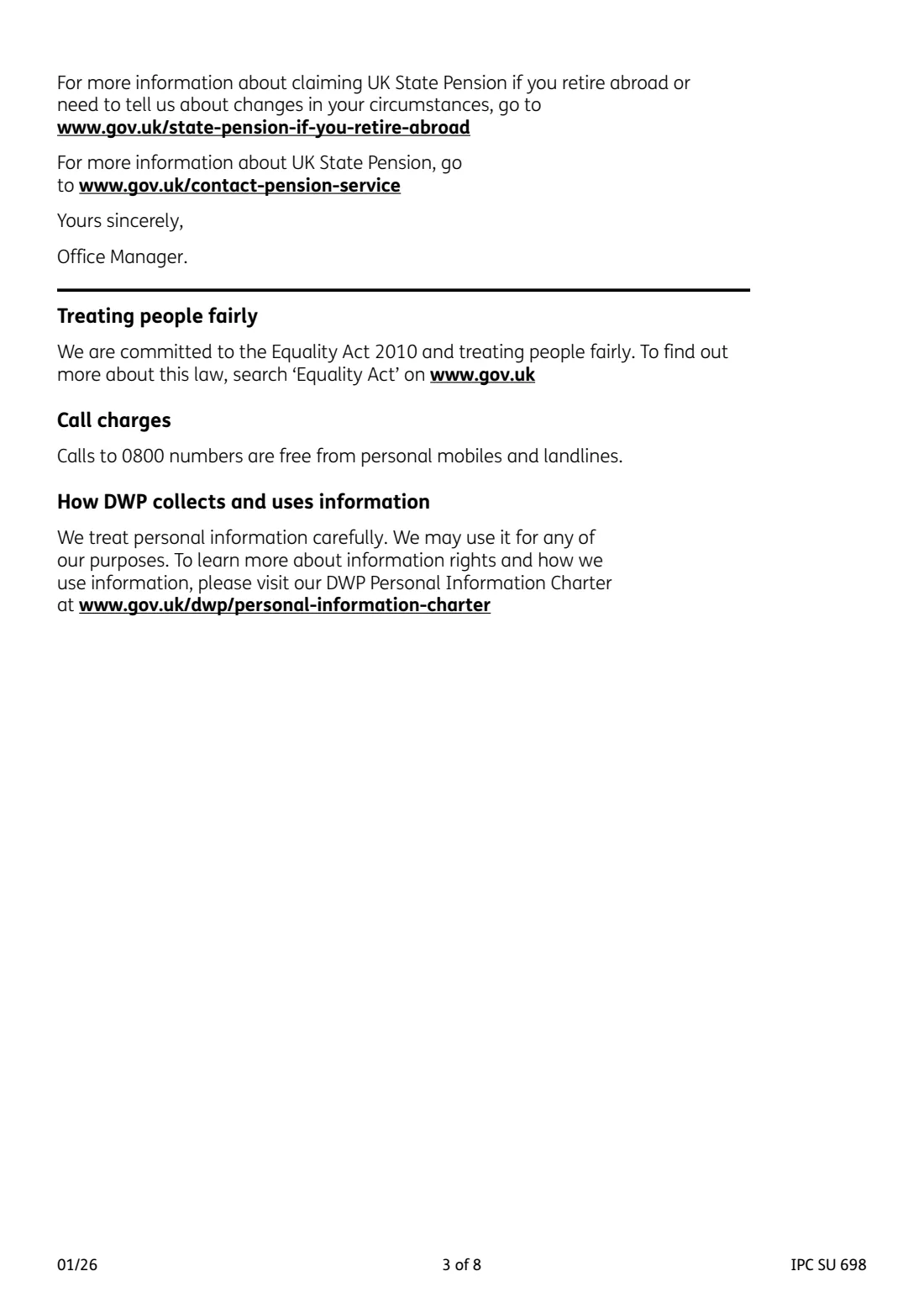 Life Certificate (IPC SU 698) (2026) Life Certificate for a UK State Pension — page 3 of 8