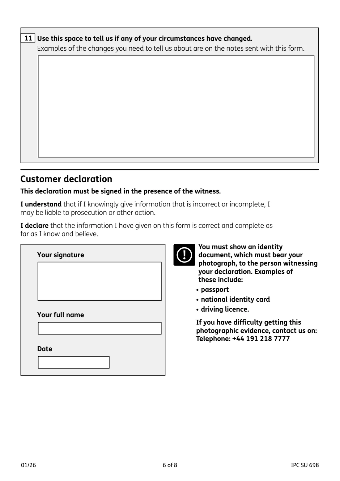 Life Certificate (IPC SU 698) (2026) Life Certificate for a UK State Pension — page 6 of 8