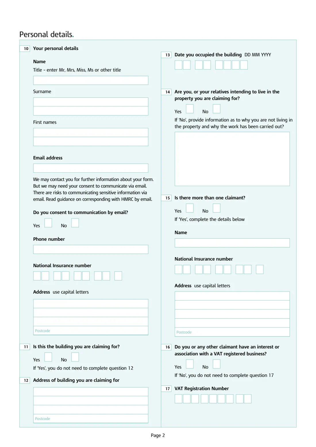 HMRC VAT431NB DIY housebuilder refund (2023) VAT refunds for DIY housebuilders — claim form for new houses — page 2 of 11