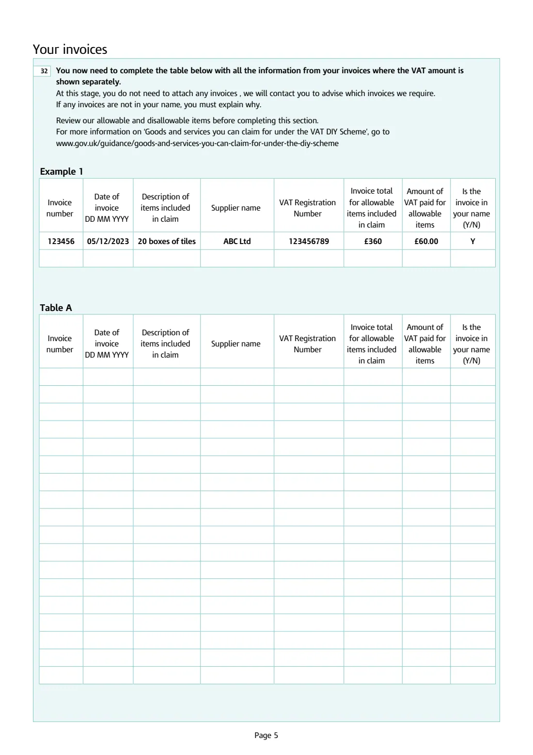 HMRC VAT431NB DIY housebuilder refund (2023) VAT refunds for DIY housebuilders — claim form for new houses — page 5 of 11