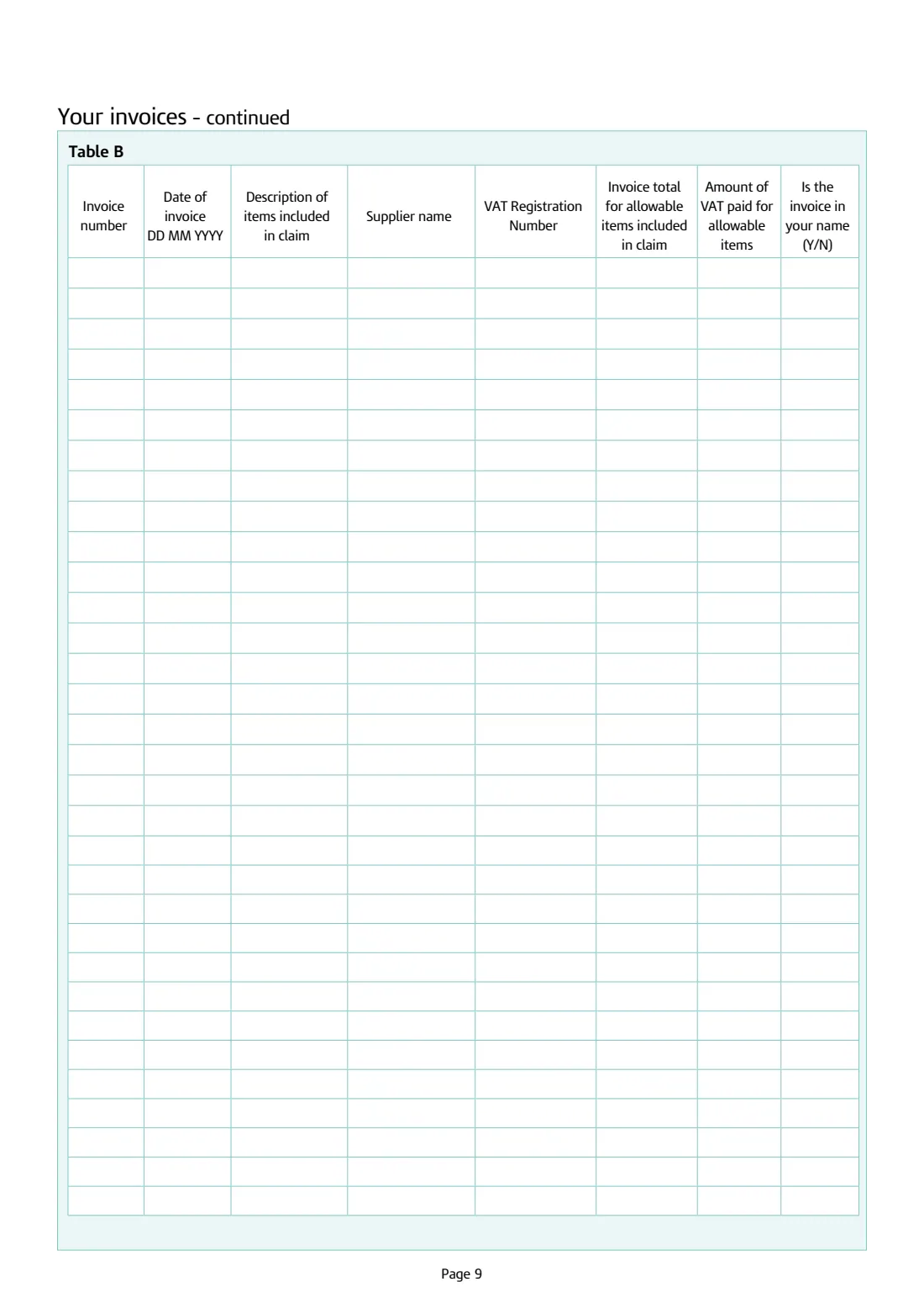 HMRC VAT431NB DIY housebuilder refund (2023) VAT refunds for DIY housebuilders — claim form for new houses — page 9 of 11
