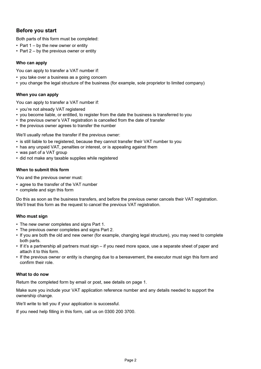 HMRC VAT68 transfer of a VAT number (2026) Request to transfer VAT registration number — page 2 of 4