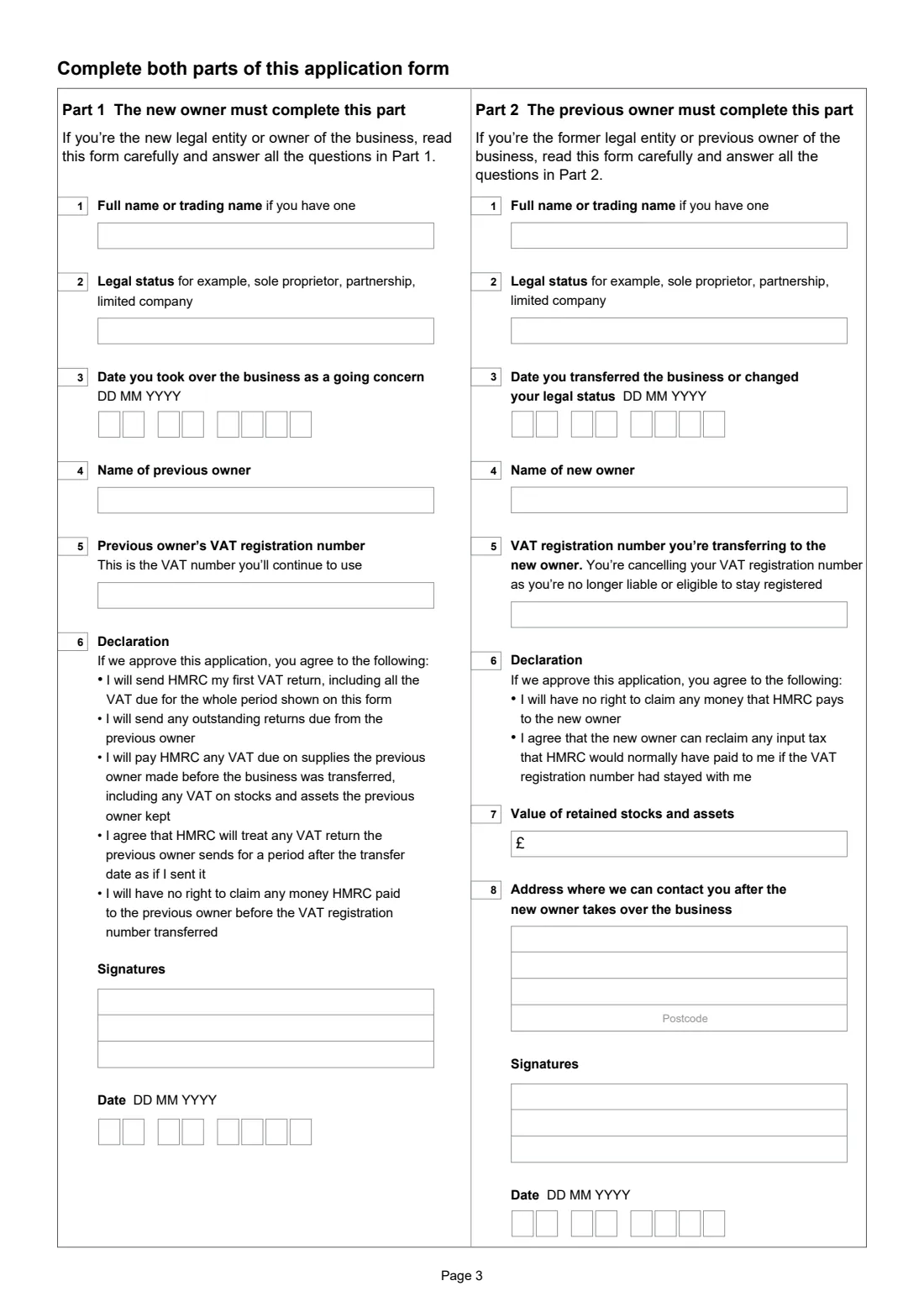 HMRC VAT68 transfer of a VAT number (2026) Request to transfer VAT registration number — page 3 of 4