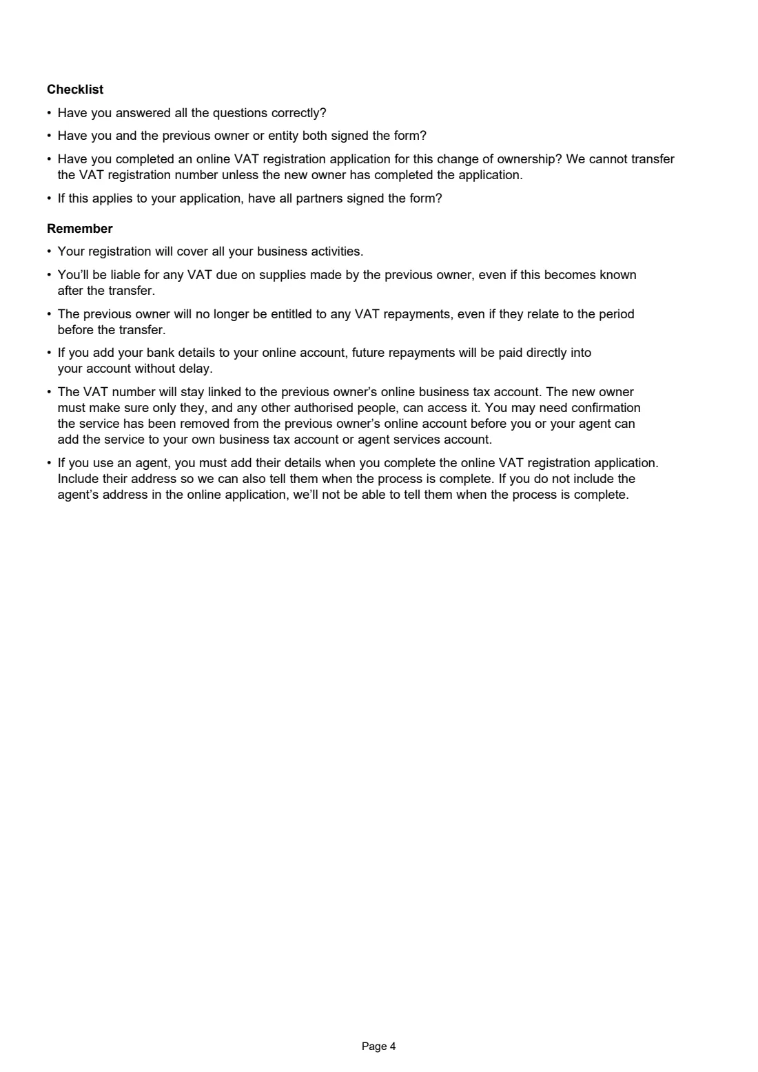 HMRC VAT68 transfer of a VAT number (2026) Request to transfer VAT registration number — page 4 of 4