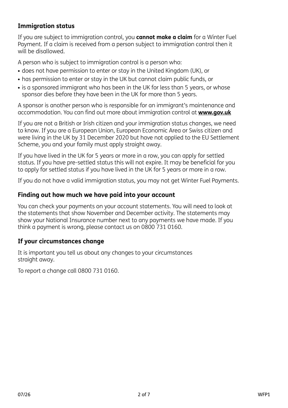 WFP1 Winter Fuel Payment claim (2026) Winter Fuel Payment claim form 2026 to 2027 — page 2 of 7