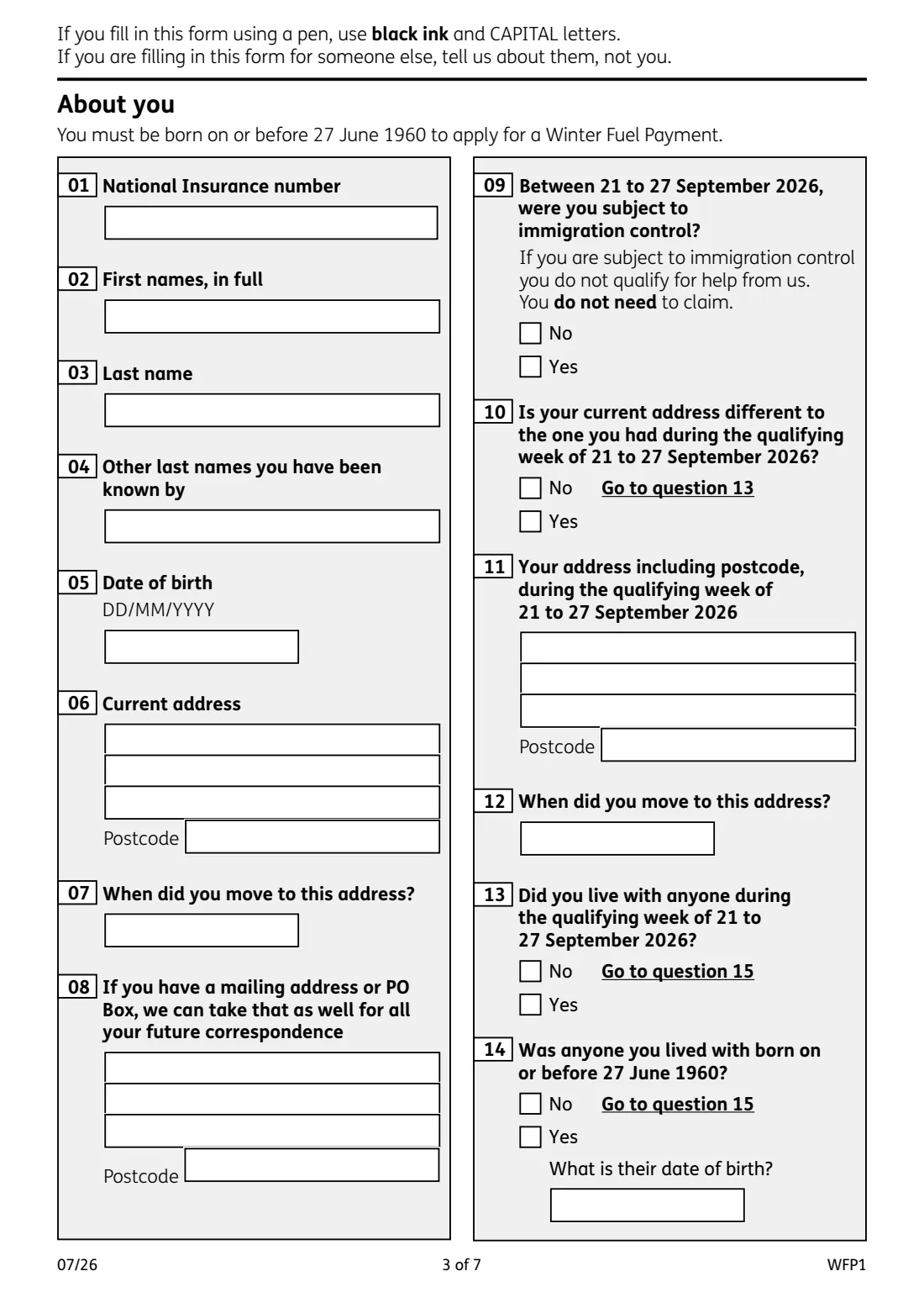 WFP1 Winter Fuel Payment claim (2026) Winter Fuel Payment claim form 2026 to 2027 — page 3 of 7