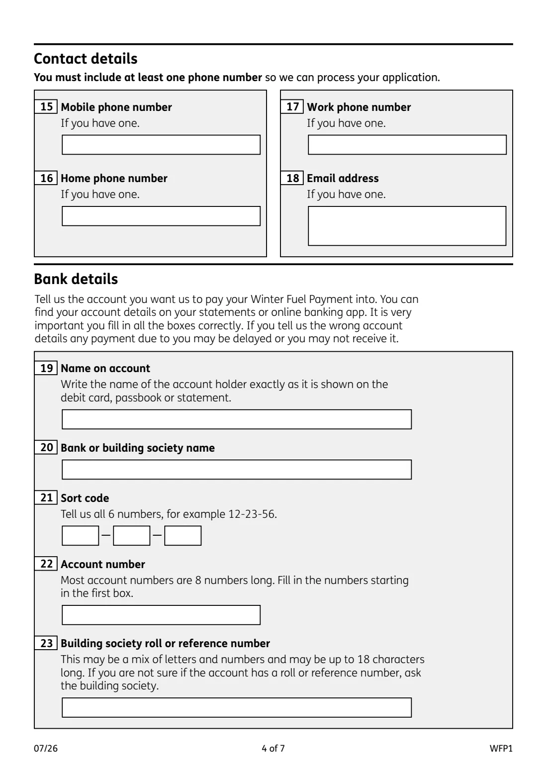 WFP1 Winter Fuel Payment claim (2026) Winter Fuel Payment claim form 2026 to 2027 — page 4 of 7