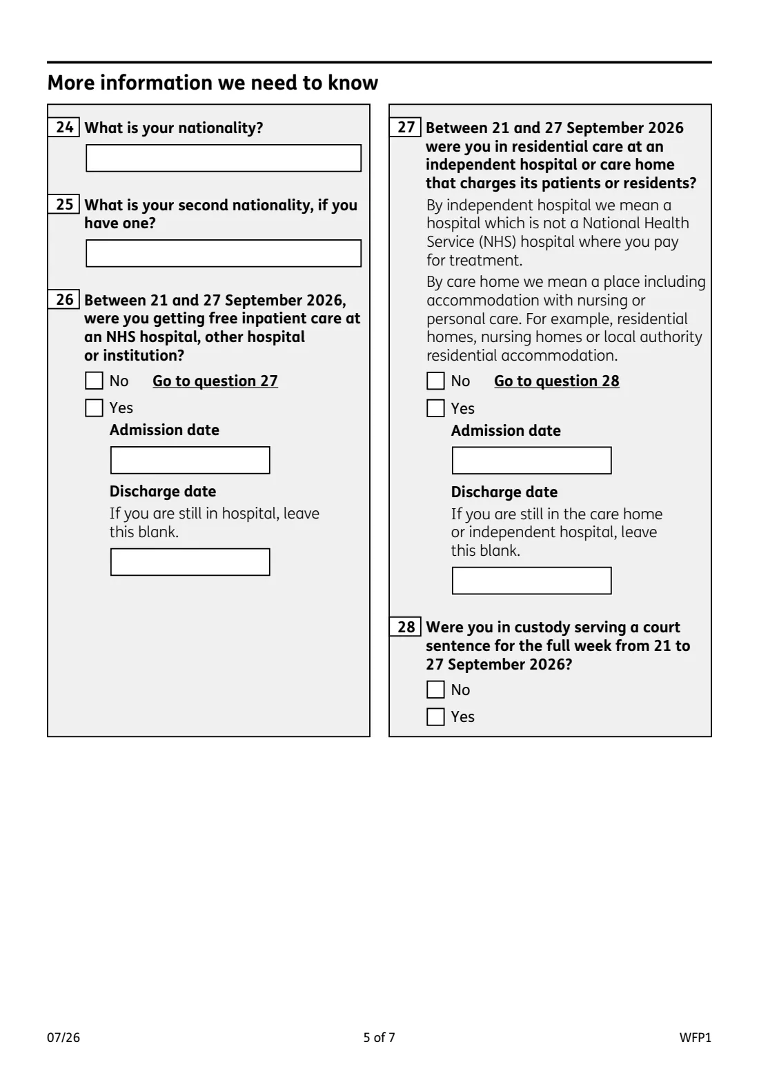 WFP1 Winter Fuel Payment claim (2026) Winter Fuel Payment claim form 2026 to 2027 — page 5 of 7