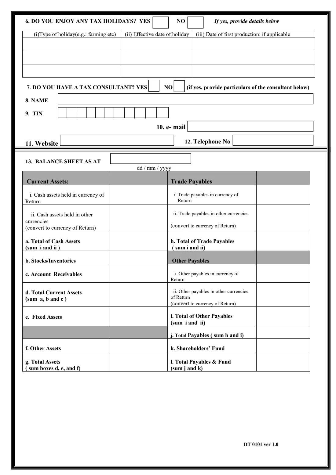 GRA DT 0101 company income tax return (2017) Company Self Assessment Return — page 2 of 10
