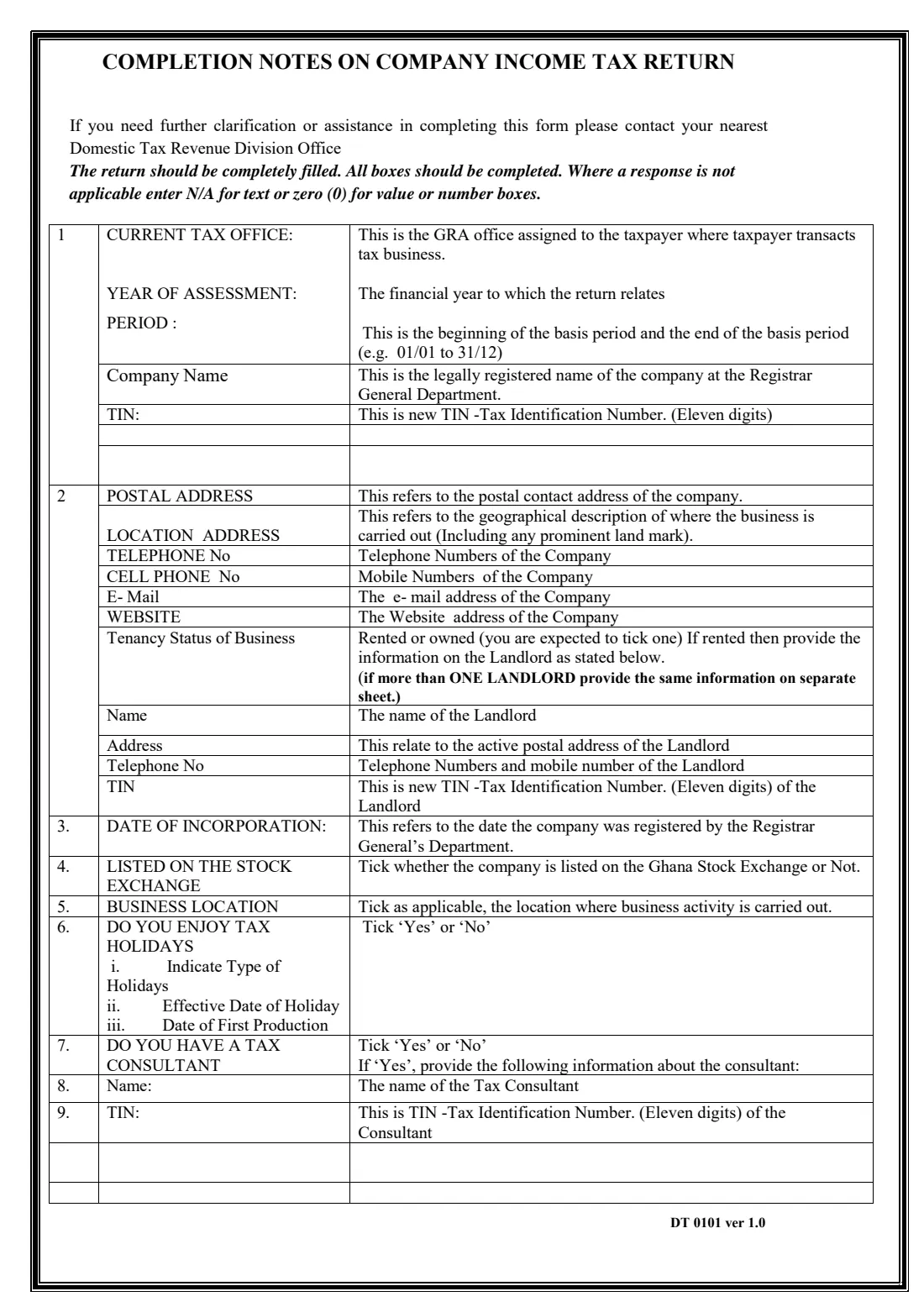 GRA DT 0101 company income tax return (2017) Company Self Assessment Return — page 6 of 10