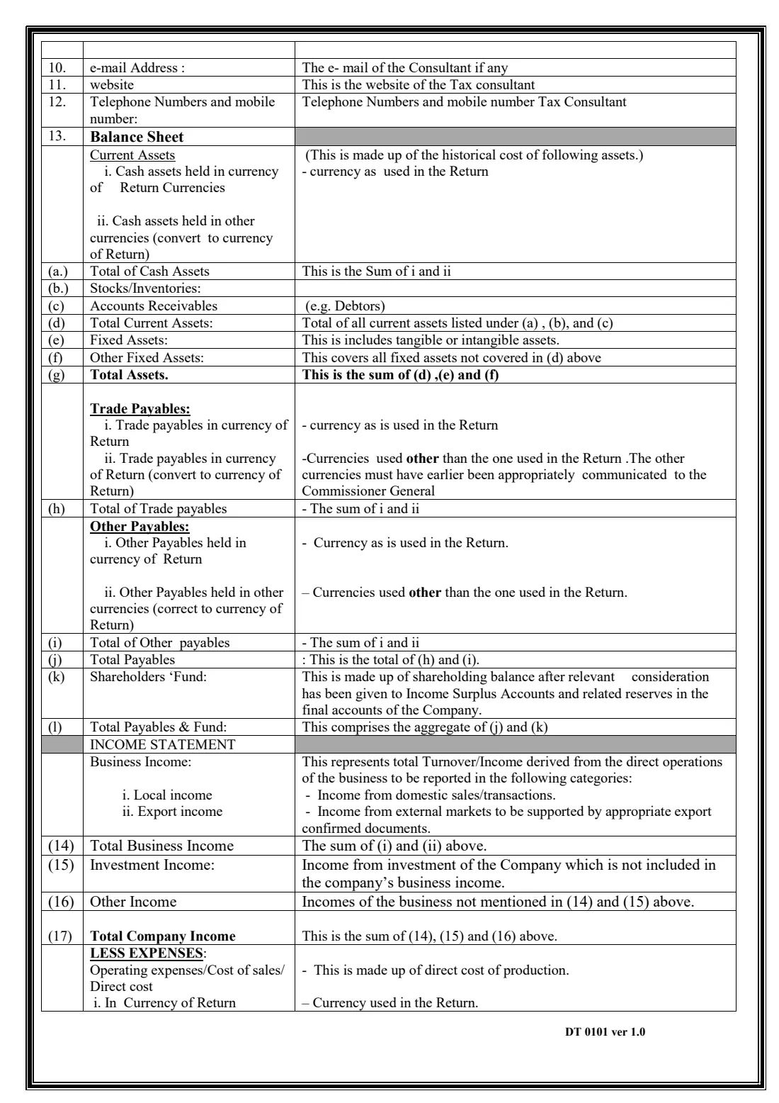 GRA DT 0101 company income tax return (2017) Company Self Assessment Return — page 7 of 10