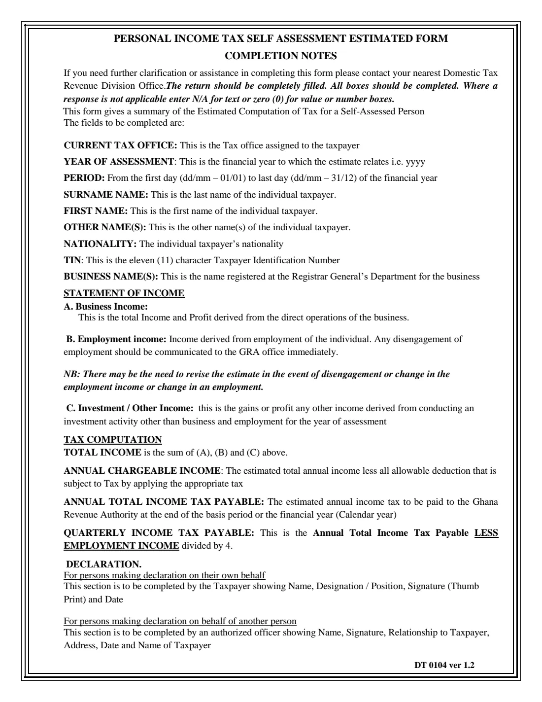 GRA DT 0104 annual estimate (2020) Personal Income Tax Form — Annual Estimate — page 3 of 3