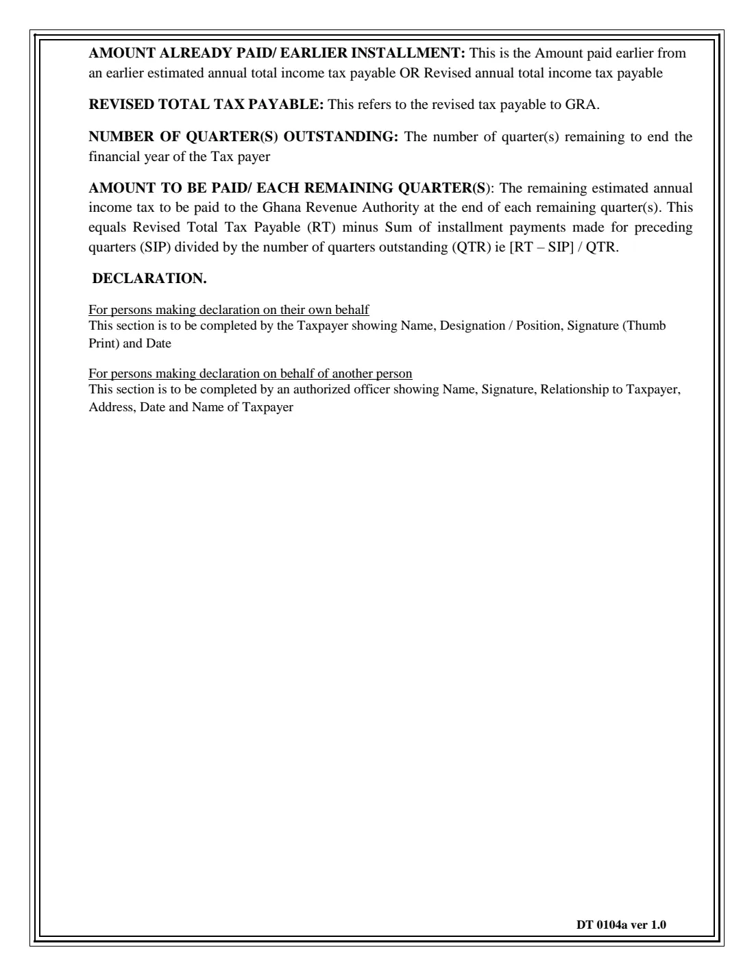 GRA DT 0104a revised estimate (2020) Personal Income Tax Form — Revised Annual Estimate — page 4 of 4
