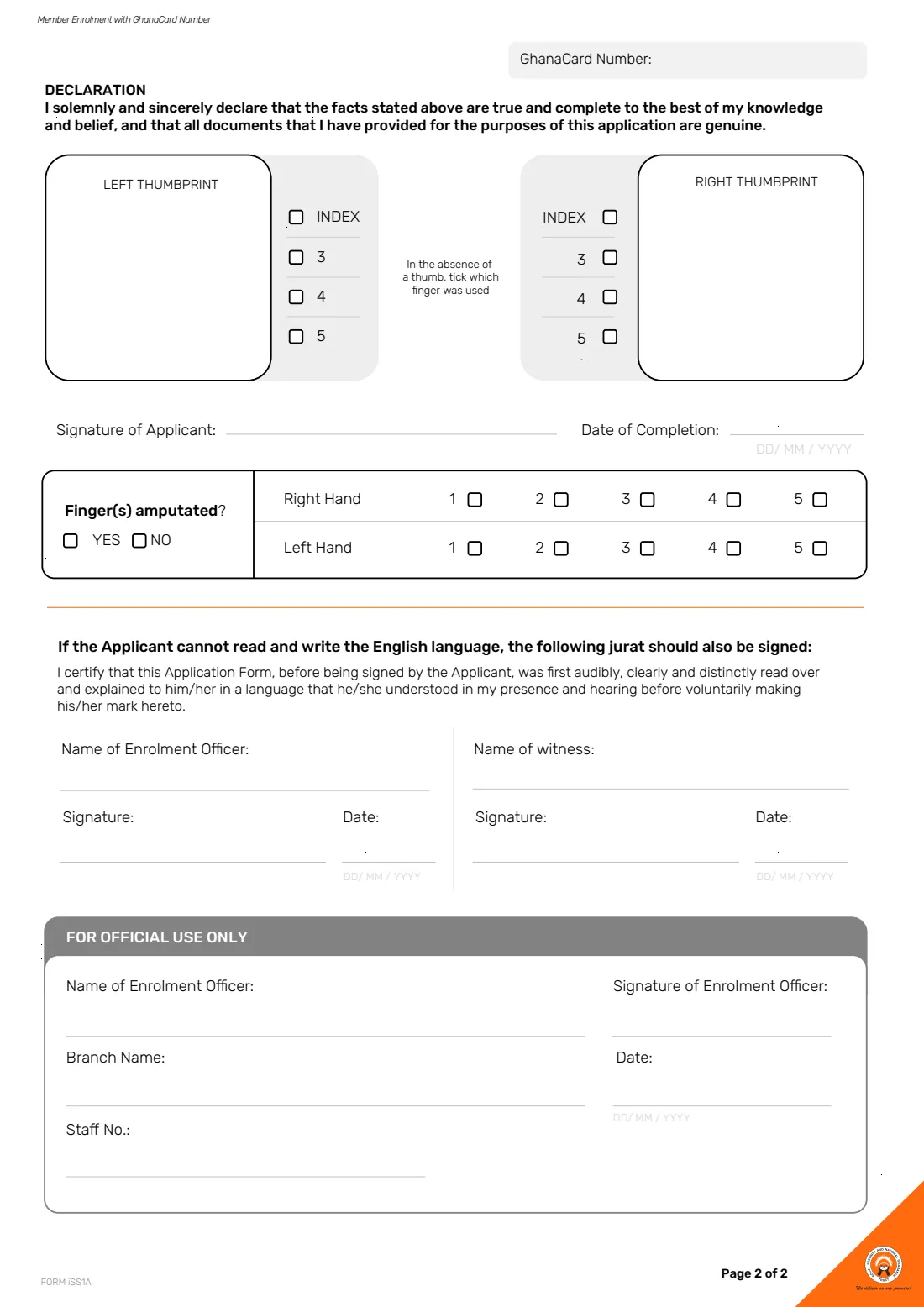 SSNIT Form iSS1A (2026) Member Enrolment Form with GhanaCard (Form iSS1A) — page 2 of 2