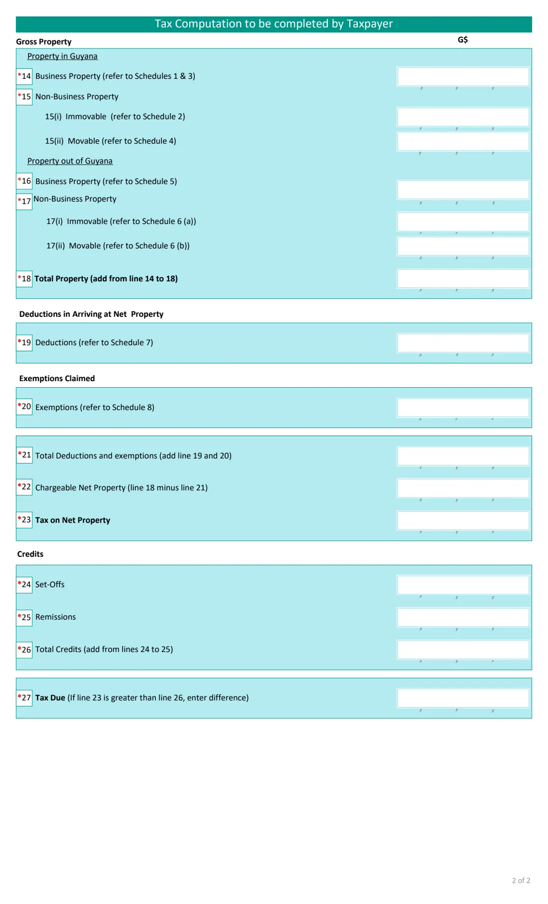 GRA G0010 property tax return (individual) (2022) Individual Property Return — page 2 of 2