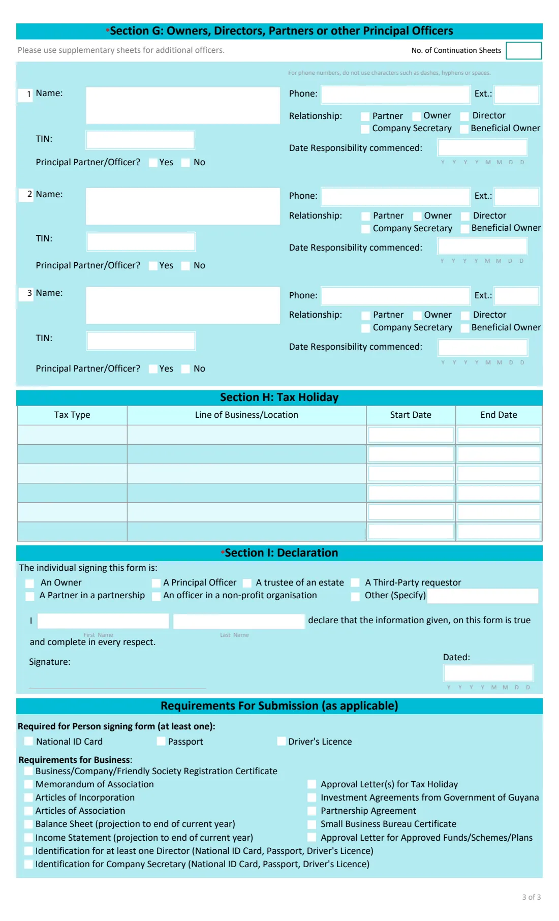 GRA G0016 TIN registration (organisation) (2021) Taxpayer Registration Form - Organisation — page 3 of 3