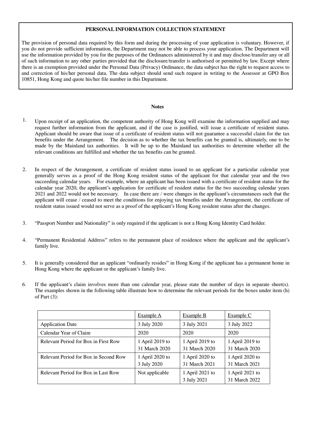 Form IR1314A (2025) Application for Certificate of Resident Status (Individuals) - Chinese Mainland Arrangement — page 2 of 2