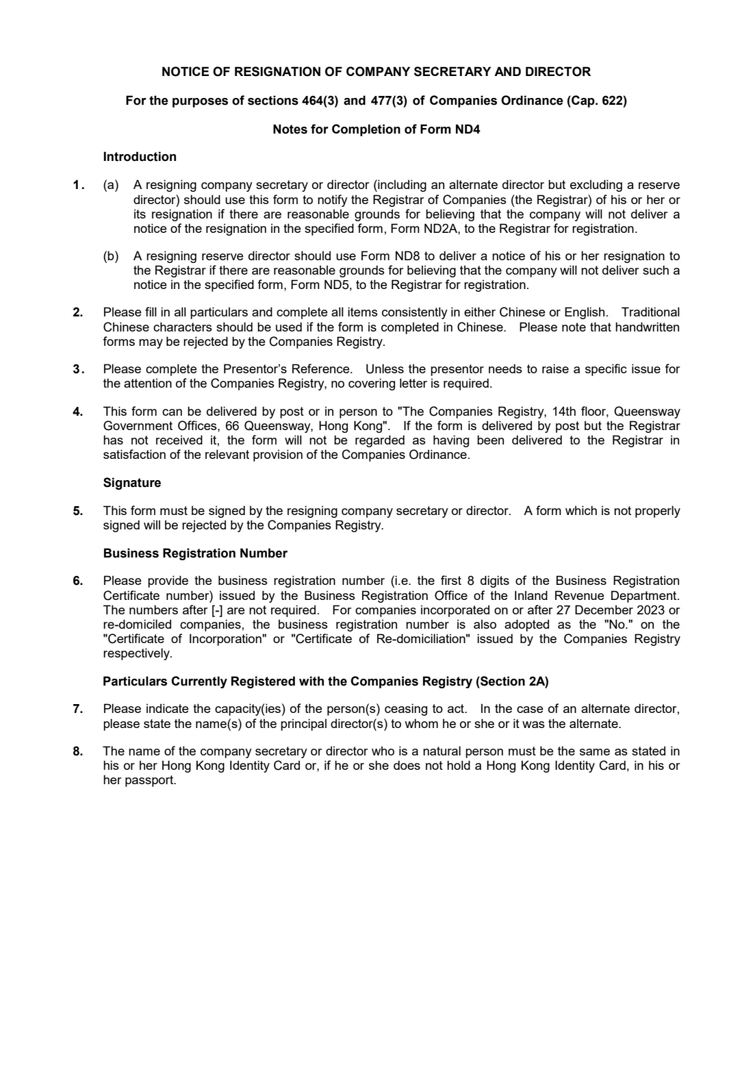 Form ND4 (resignation notice) (2023) Form ND4 — Notice of Resignation of Company Secretary and Director — page 5 of 6