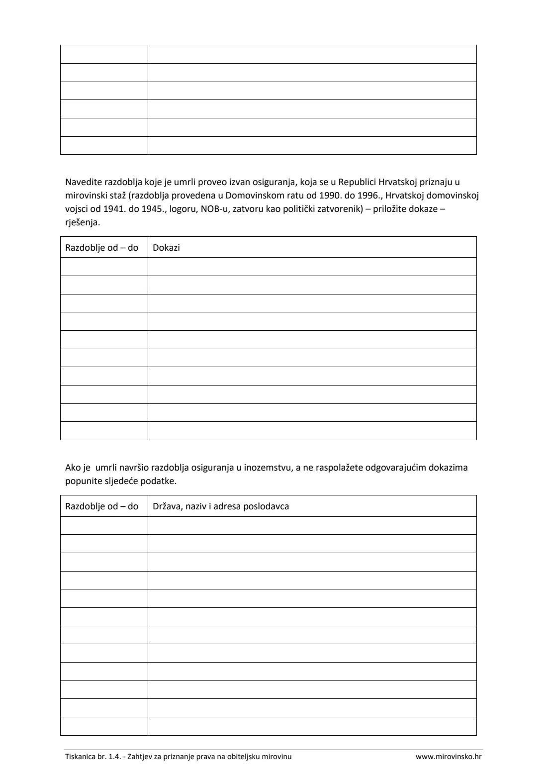 HZMO form 1.4 (survivor's pension) (2025) Application for a survivor's pension (Zahtjev za priznanje prava na obiteljsku mirovinu, Tiskanica 1.4) — page 6 of 9
