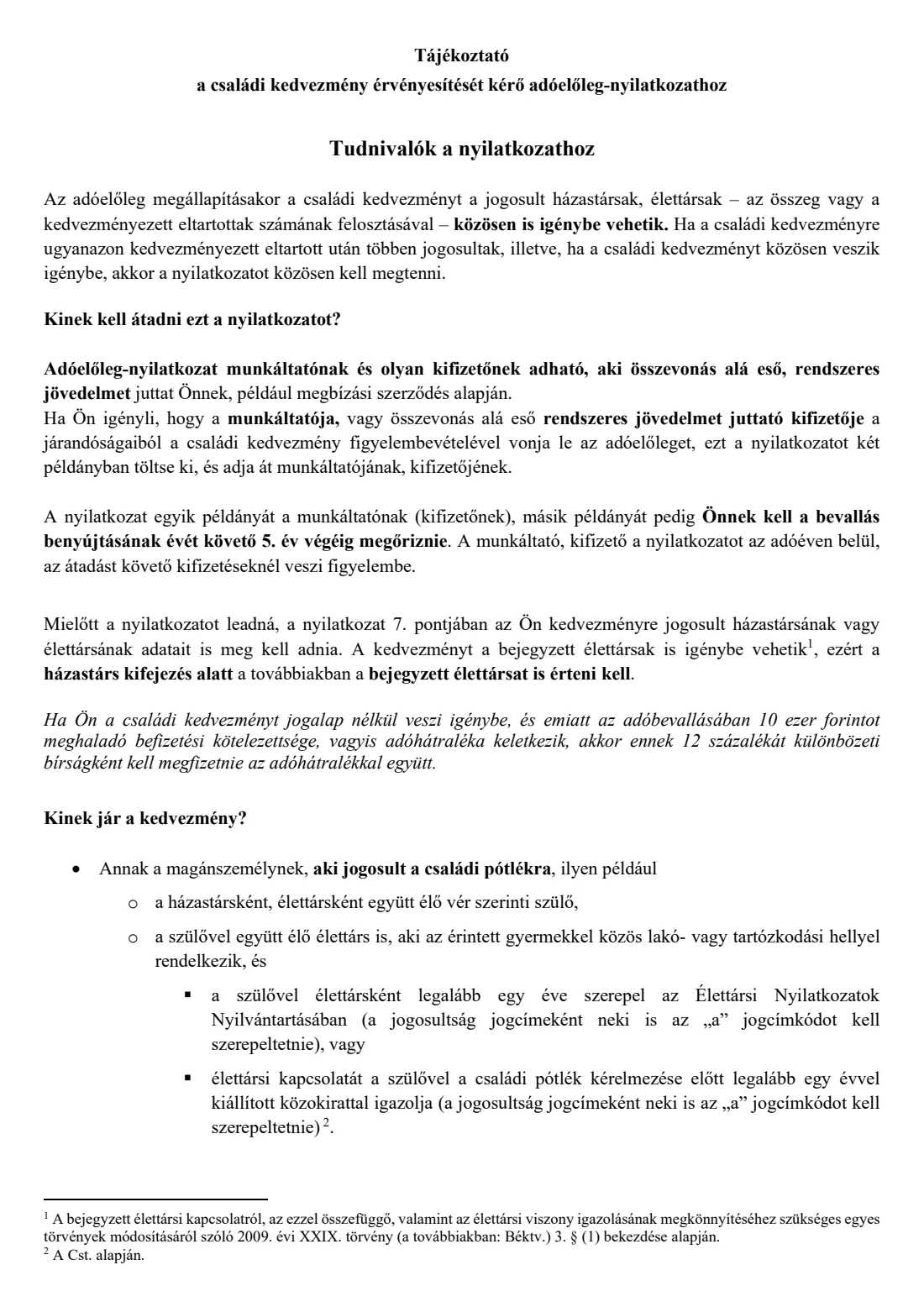 Family tax allowance declaration (családi kedvezmény) (2026) Adóelőleg-nyilatkozat a családi kedvezmény és járulékkedvezmény érvényesítéséről — page 2 of 9