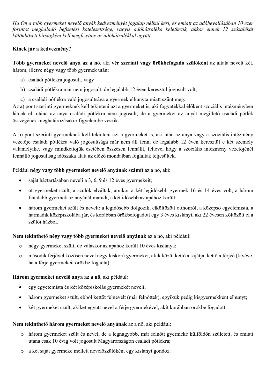 Mothers of two, three or four+ children: allowance declaration (2026) Tax-advance declaration for the allowance for mothers raising two, three, or four or more children (Adóelőleg-nyilatkozat a két, a három, illetve a négy vagy több gyermeket nevelő anyák kedvezményének érvényesítéséről) — page 3 of 7