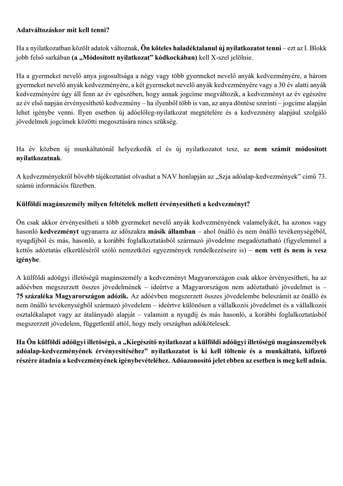 Mothers of two, three or four+ children: allowance declaration (2026) Tax-advance declaration for the allowance for mothers raising two, three, or four or more children (Adóelőleg-nyilatkozat a két, a három, illetve a négy vagy több gyermeket nevelő anyák kedvezményének érvényesítéséről) — page 6 of 7