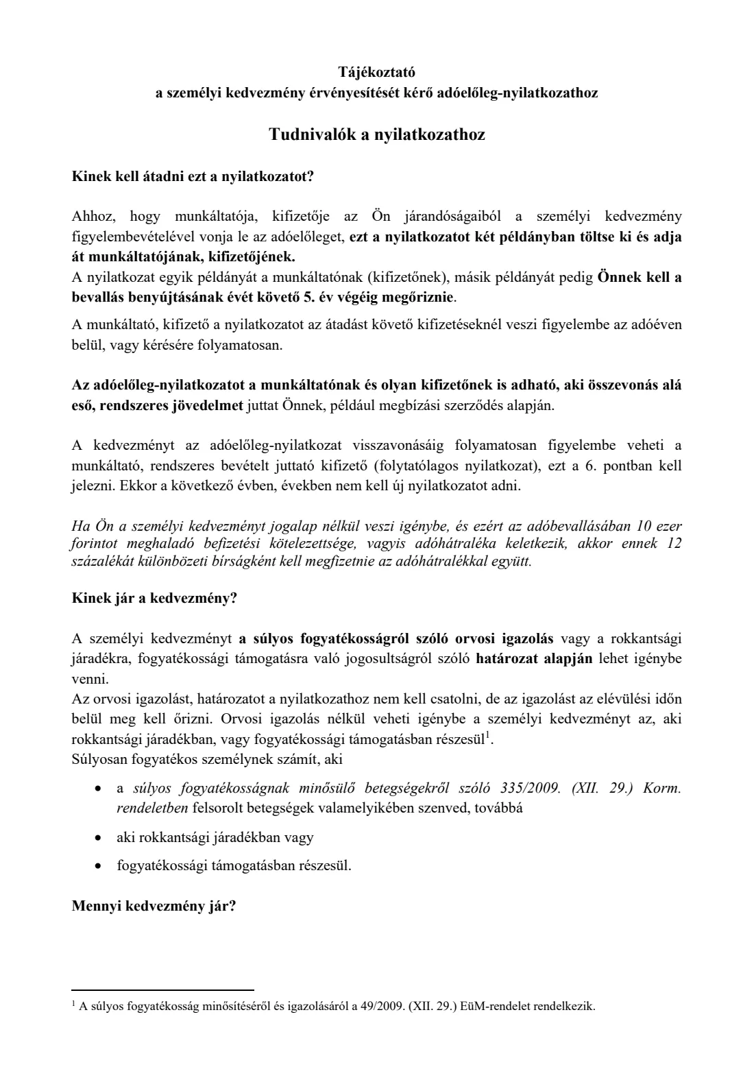 Personal allowance declaration for severe disability (személyi kedvezmény) (2026) Adóelőleg-nyilatkozat a személyi kedvezmény érvényesítéséről — page 2 of 4