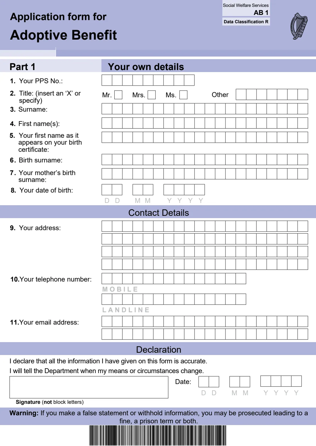 Form AB1 (Adoptive Benefit) (2025) Application form for Adoptive Benefit (AB1) — page 3 of 12