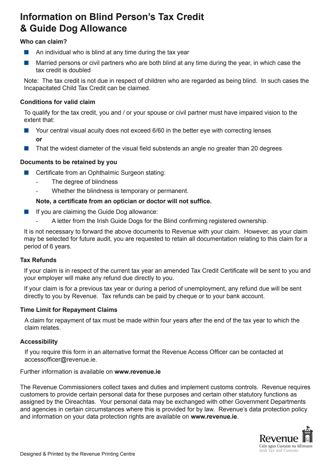 Blind Person's Tax Credit claim (2023) Claim for Blind Person's Tax Credit & Guide Dog Allowance — page 2 of 2