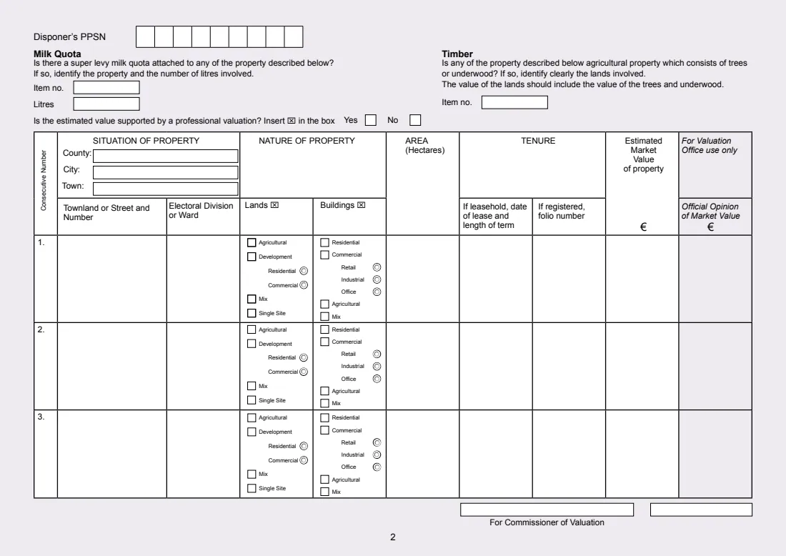 Form CA6 (CAT schedule of lands and buildings) (2019) Capital Acquisitions Tax: Schedule of lands and buildings (Form C.A.6) — page 2 of 2