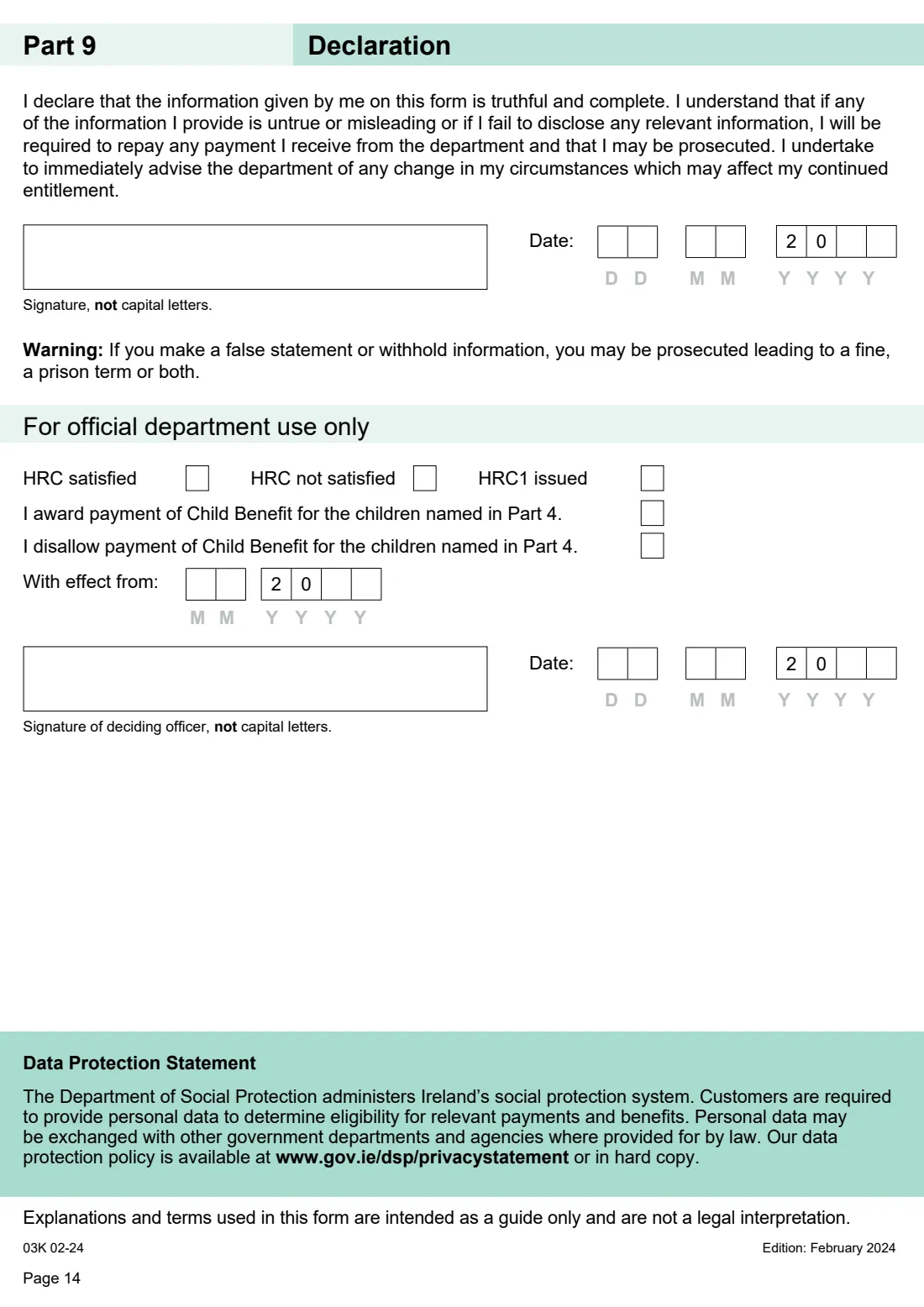 CB1 Child Benefit application (2024) Application form for Child Benefit — page 16 of 16