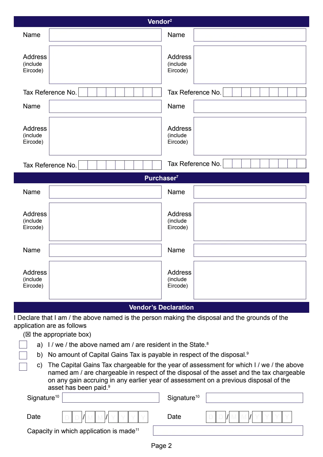 Form CG50 (CGT clearance application) (2024) Form CG50: Application for certificate under Section 980(8) Taxes Consolidation Act 1997 (CGT clearance) — page 2 of 4