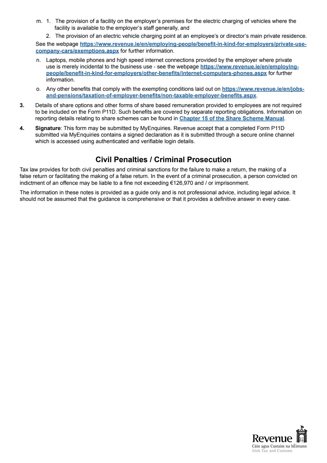 Form P11D (employer benefits return) 2025 (2025) Form P11D: Return by employer of benefits, non-cash emoluments and payments not subjected to PAYE / USC provided to directors and certain employees — page 4 of 4