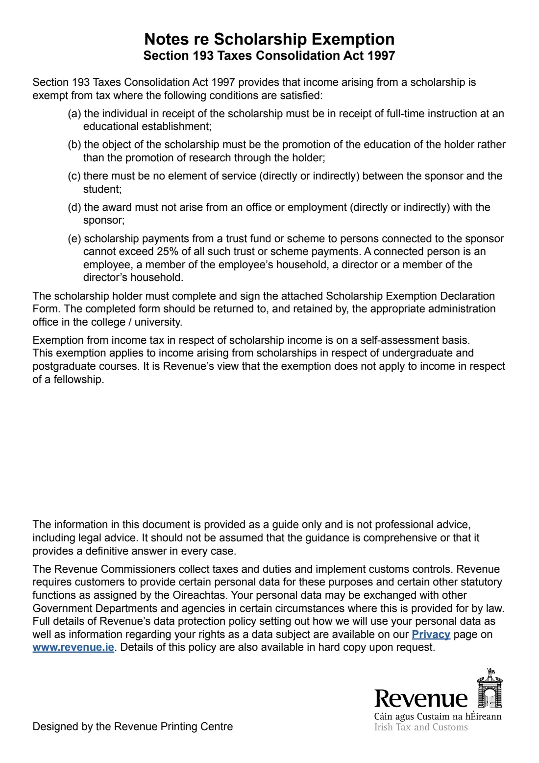 Scholarship Exemption Declaration (2026) Scholarship Exemption Declaration Form — page 2 of 2